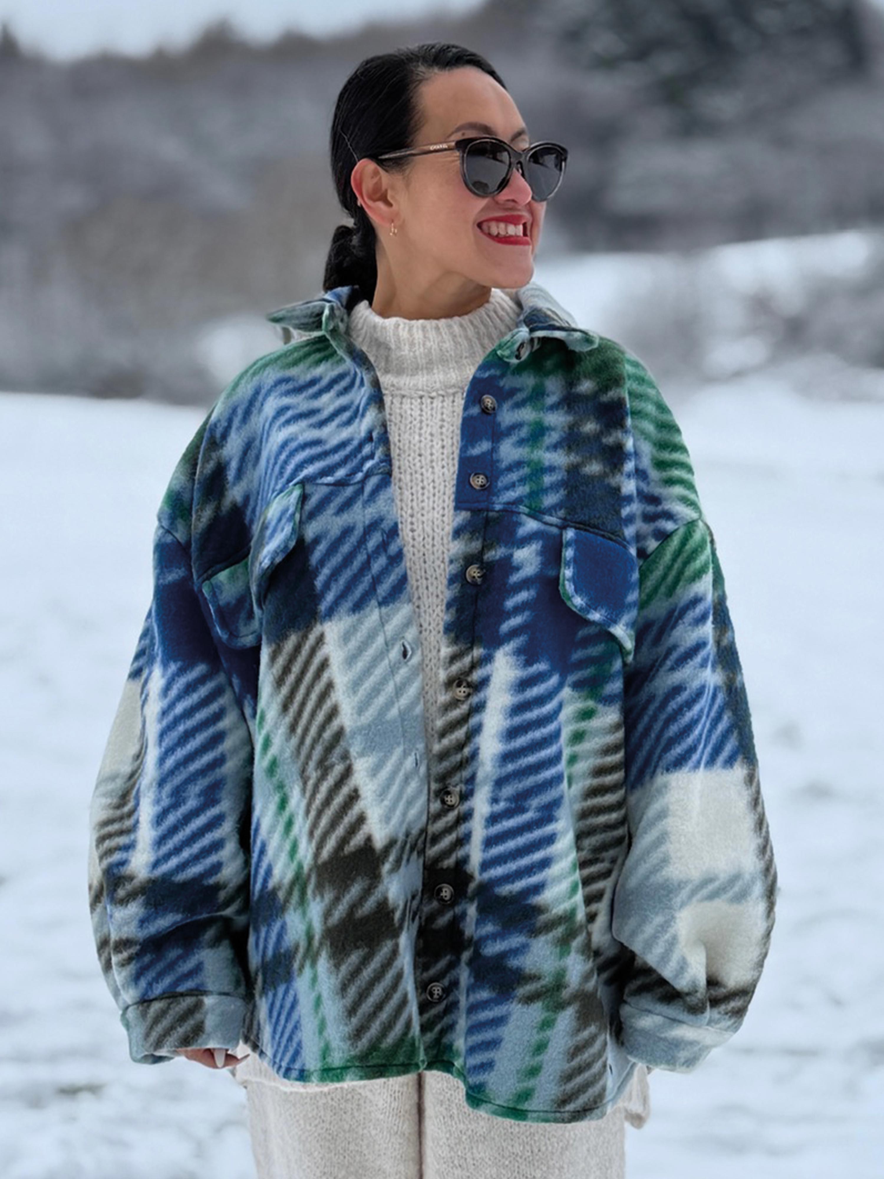 Overshirt Shacket Fleece Jacke - Blau