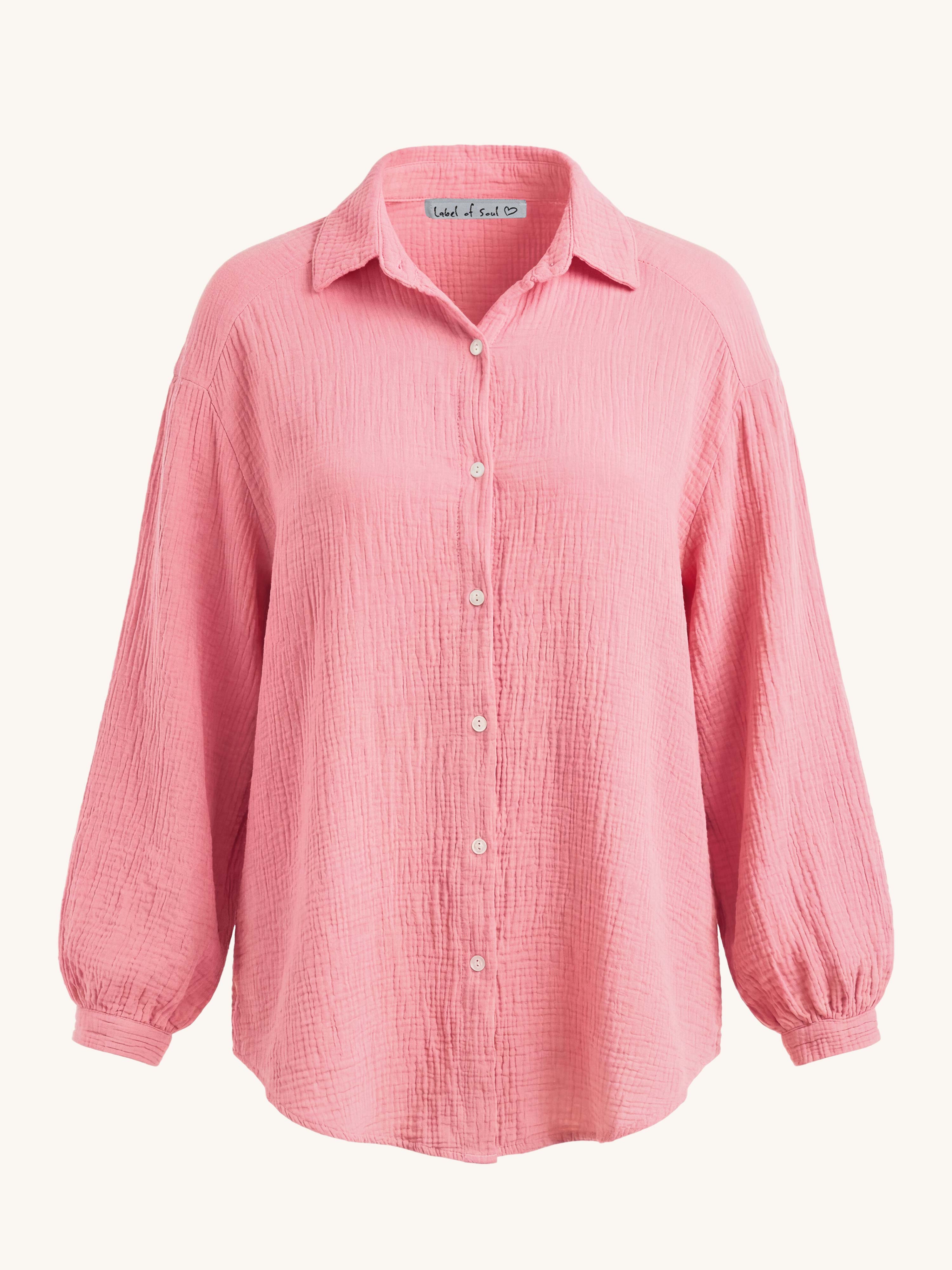 Musselin Midi Oversize Bluse - Babyrosa