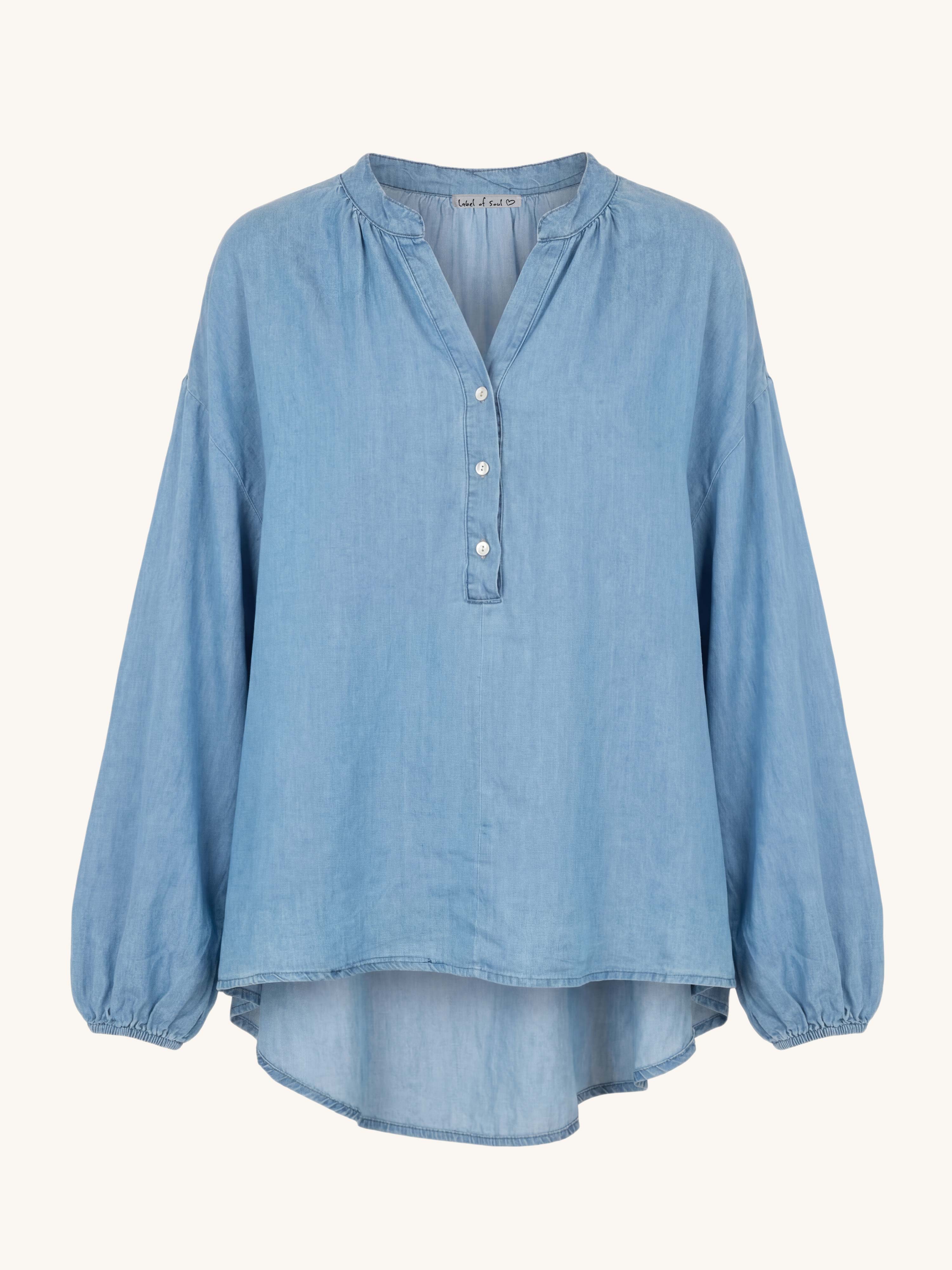 Lyocell Vokuhila Oversize Bluse - Blue
