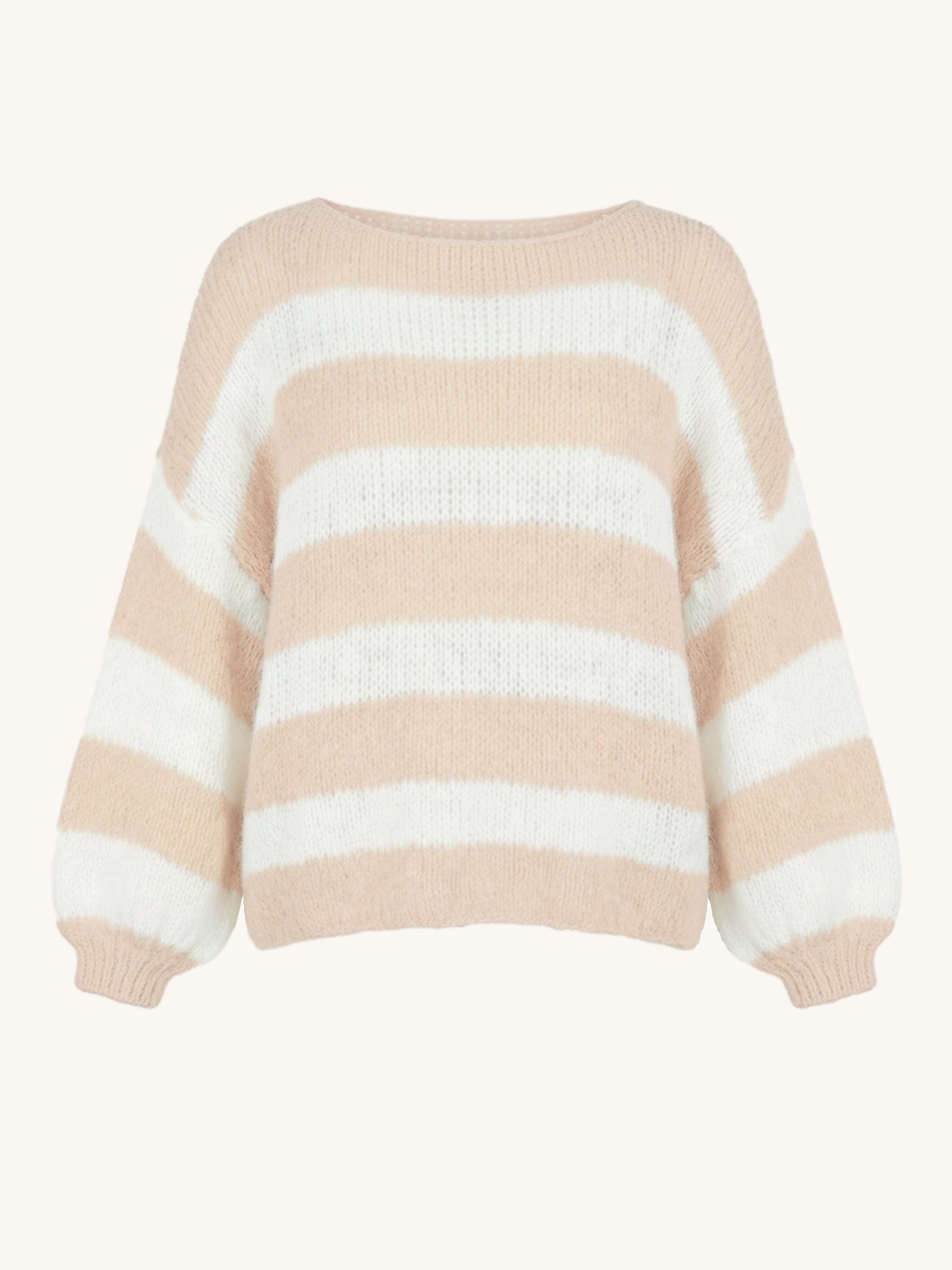 Oversize Cropped Strickpullover - FLAUSCHI - STRIPES - Oatmeal