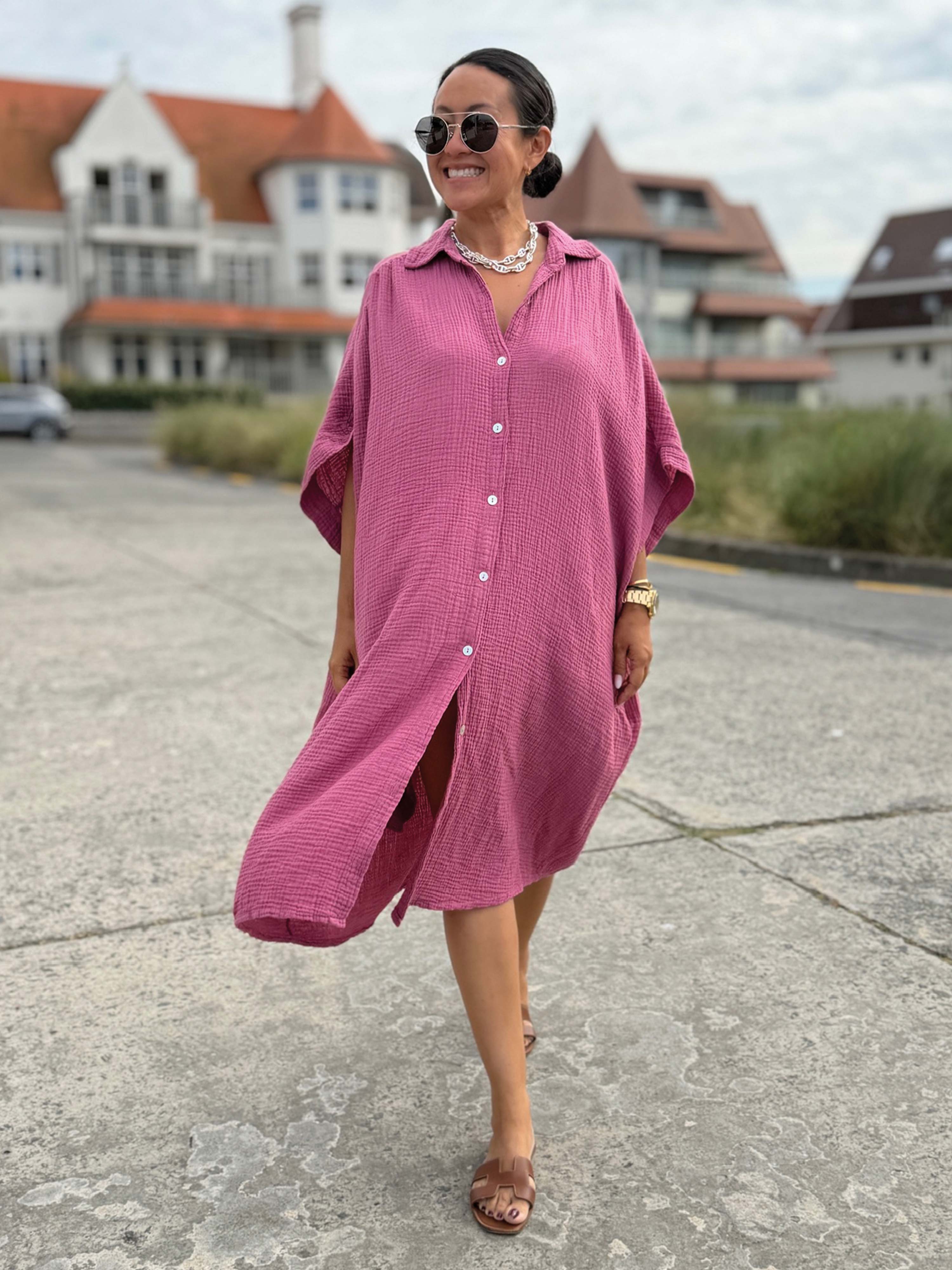 Musselin Oversize Kleid mit Taschen - LANA - Beere
