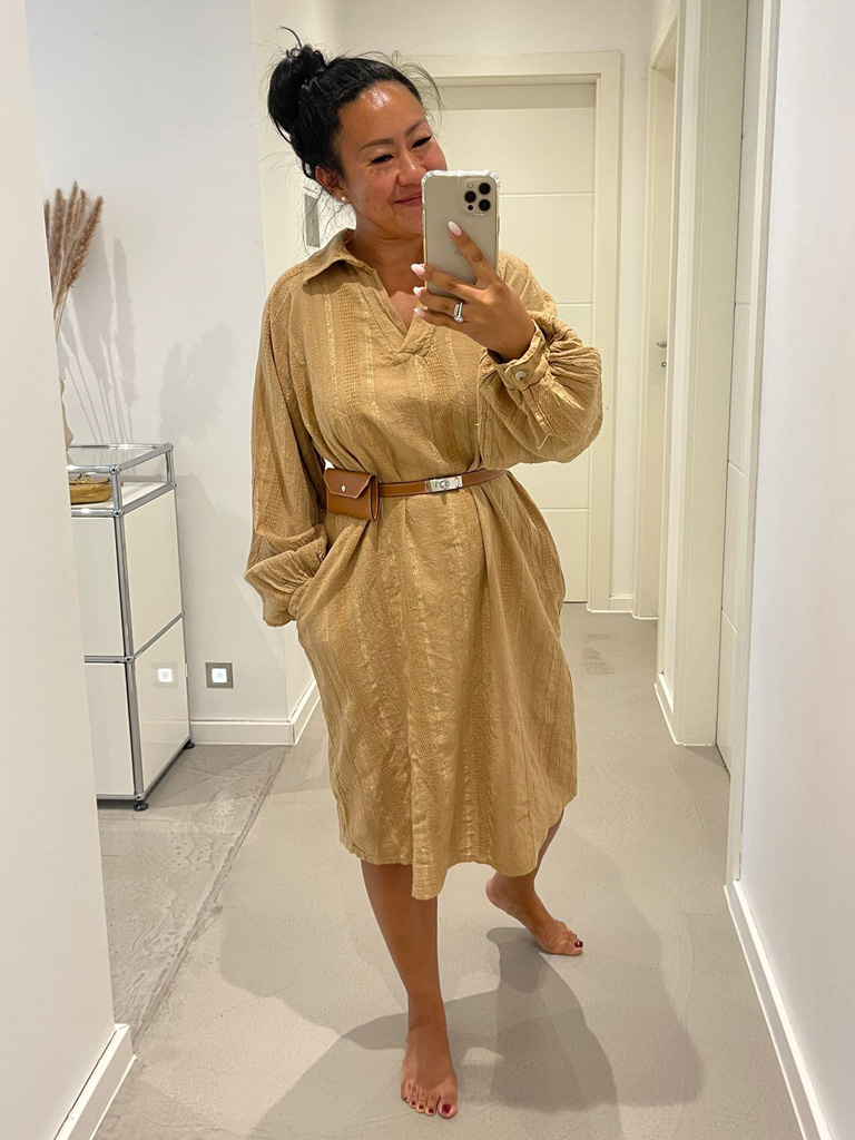 9365-Camel-2 Tunika mit Seitentaschen SIDE - Camel/Gold