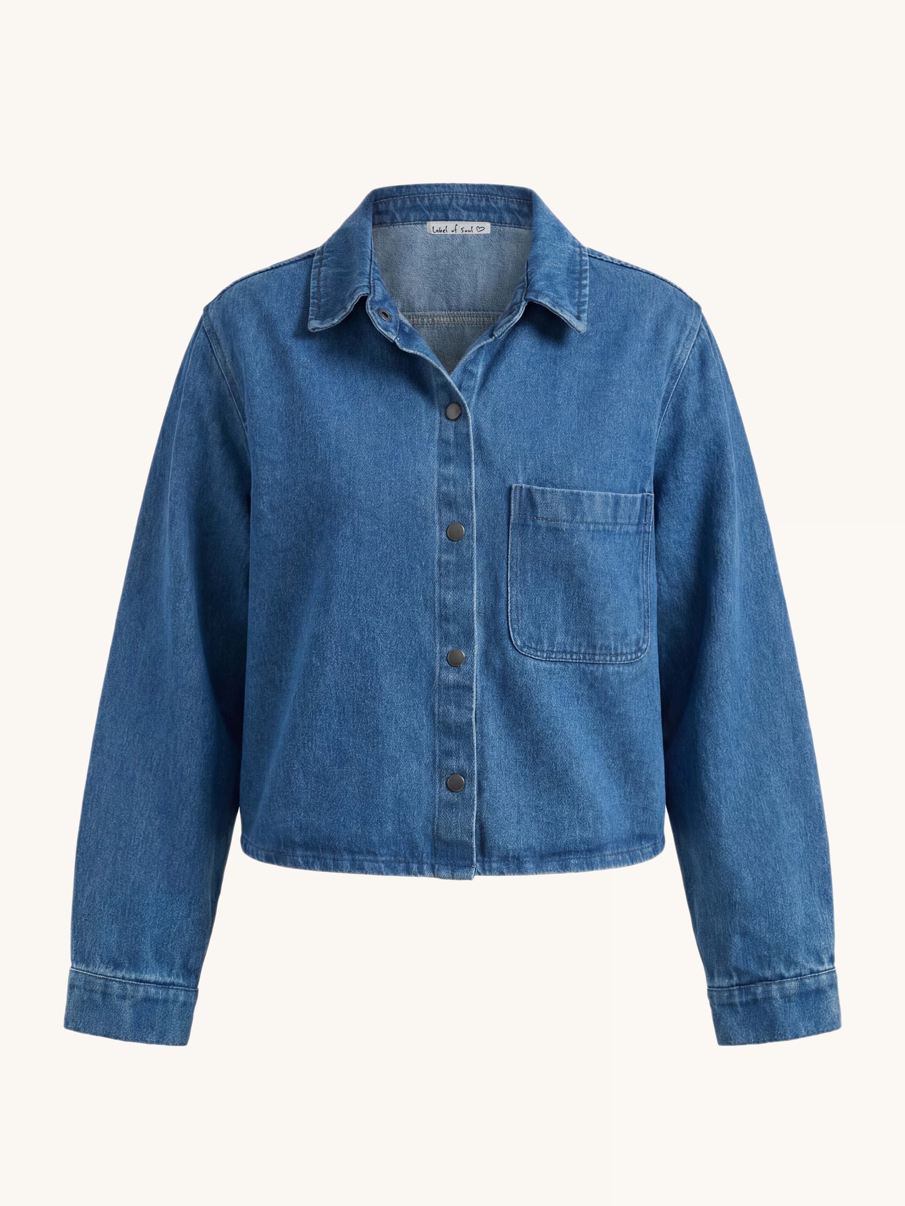 Cropped Denim Jeanshemd - Denim Blue