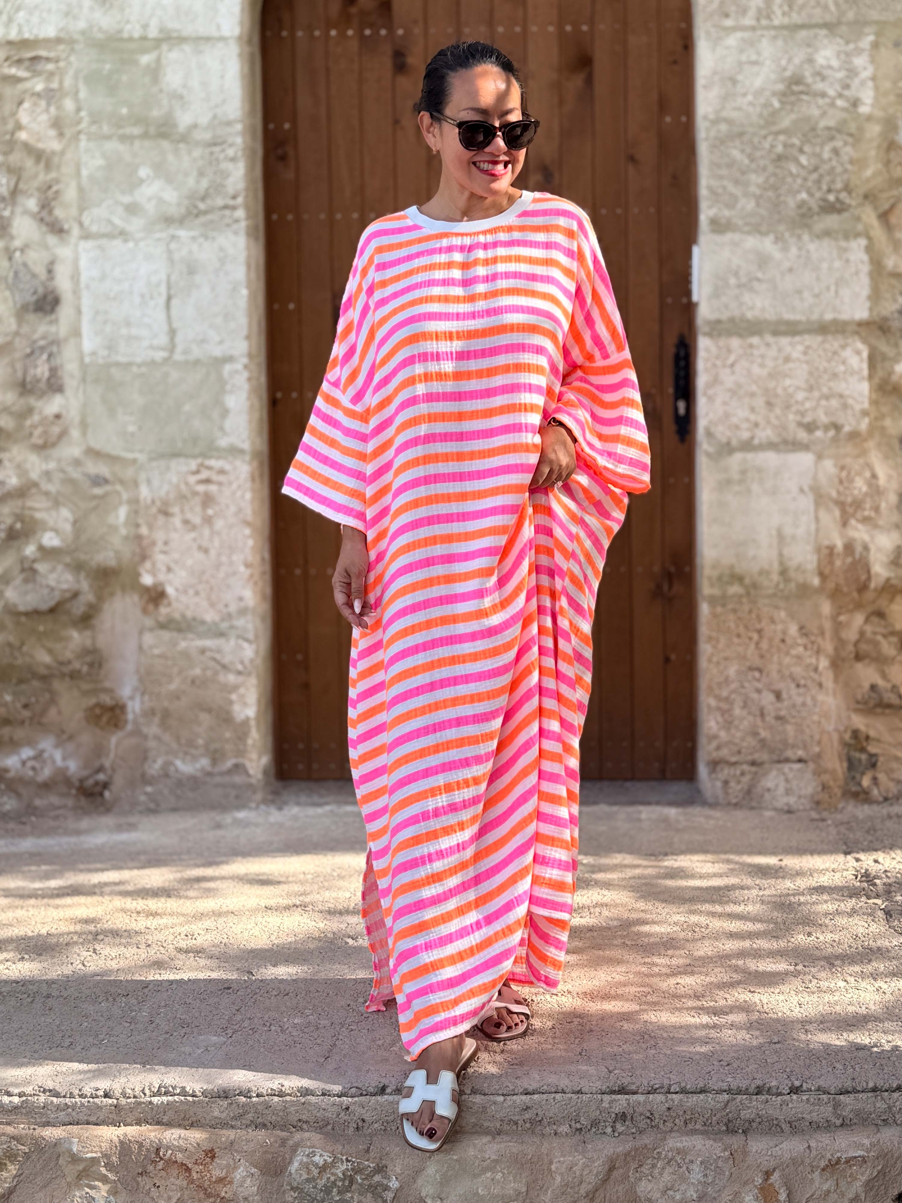 Musselin Oversize Kurzarm Sweatkleid - Beach