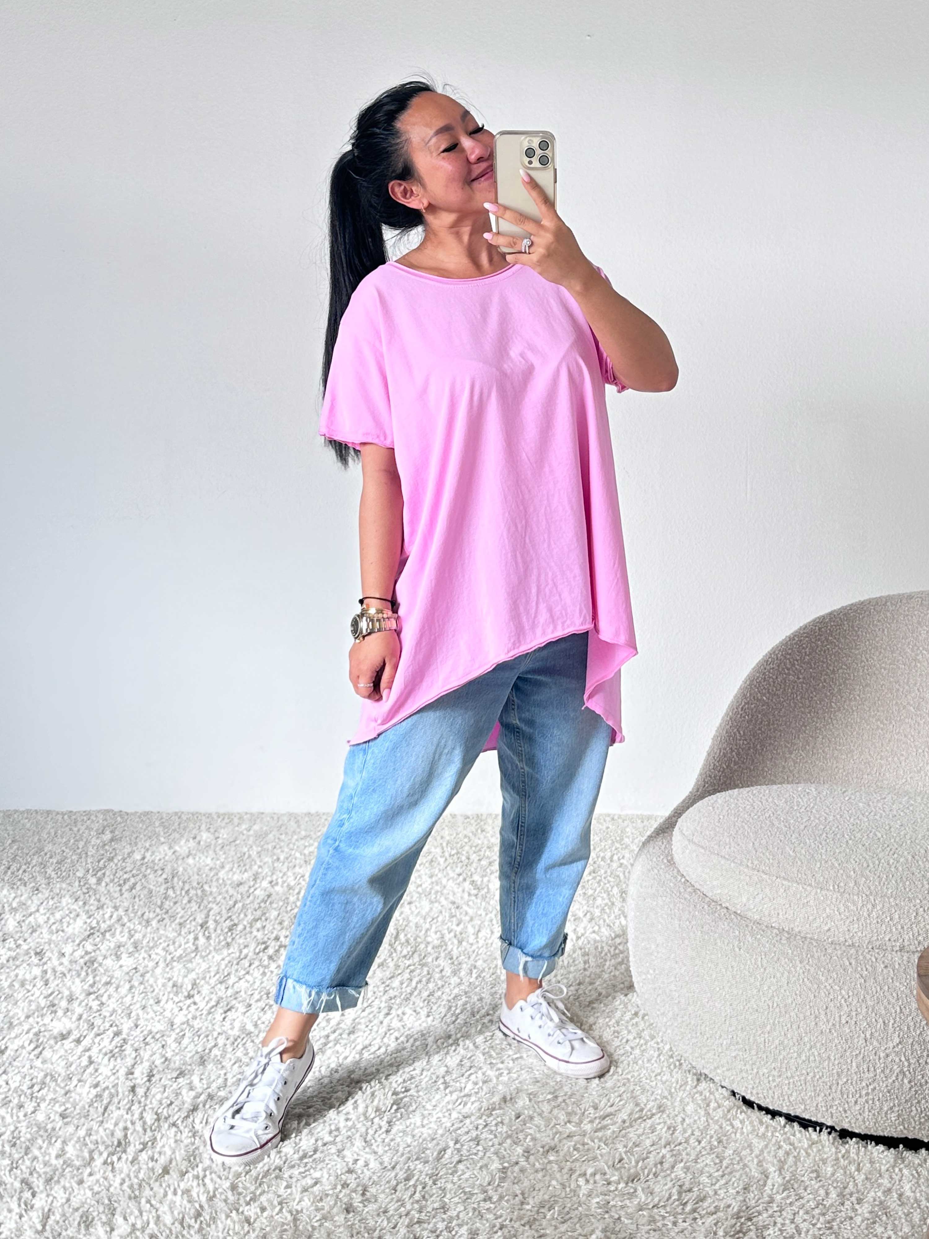 Basic Vokuhila Kurzarmshirt - Bubblegum