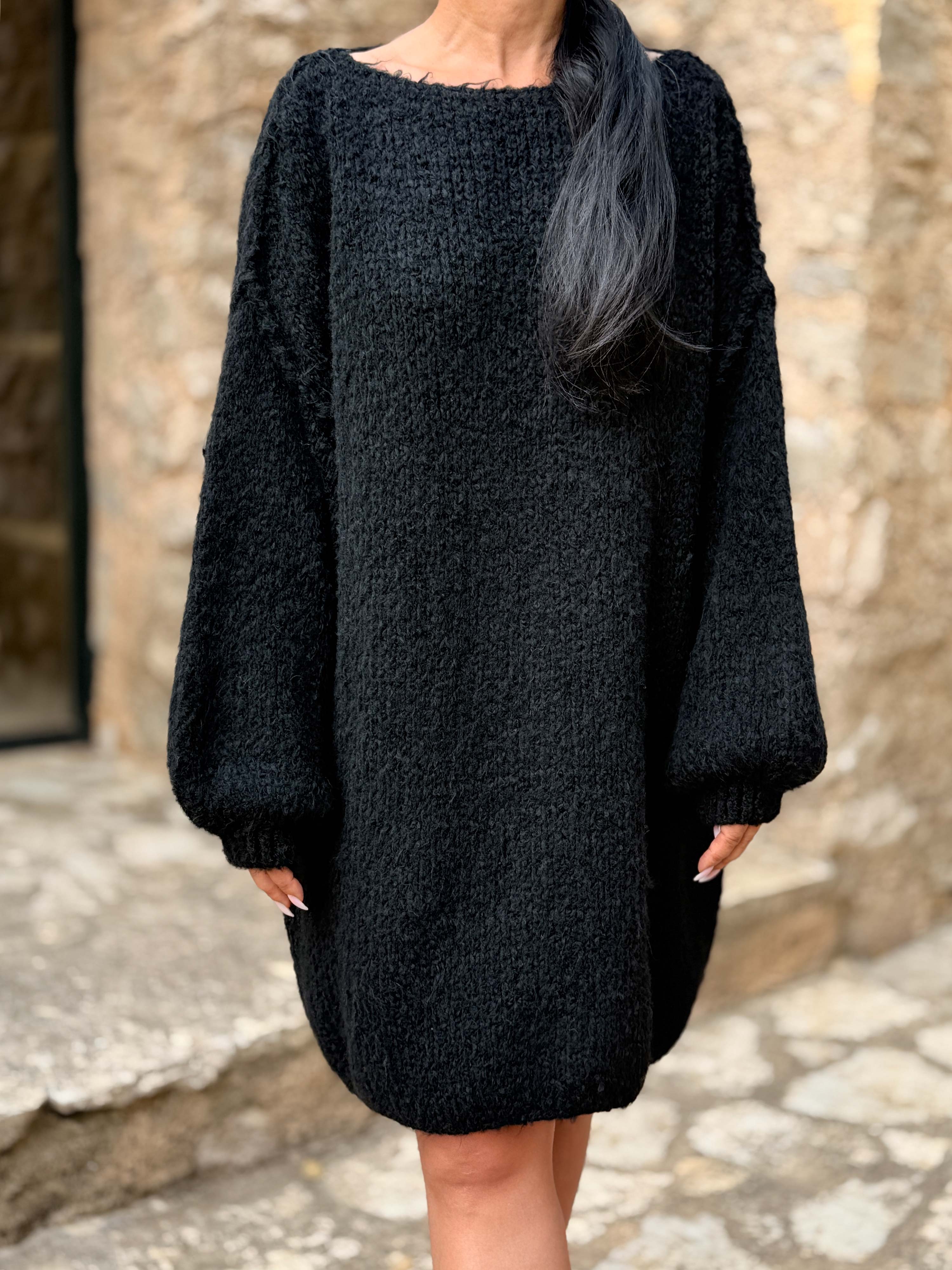 Oversize Long Strickpullover - FLAUSCHI - Schwarz Oversize Long Strickpullover - FLAUSCHI - Schwarz