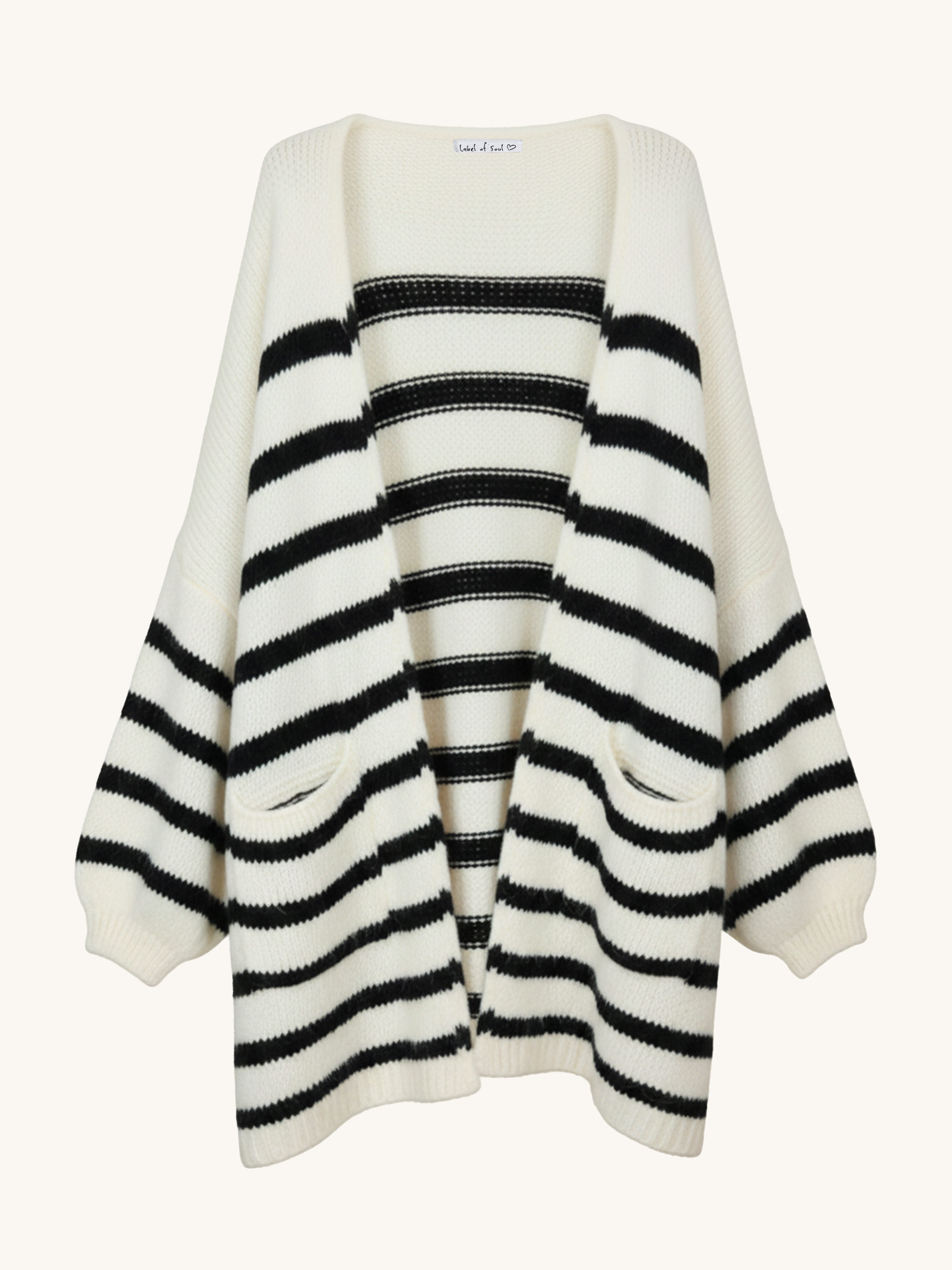 Oversize Cardigen mit Taschen FLAUSCHI - STRIPES - Creme