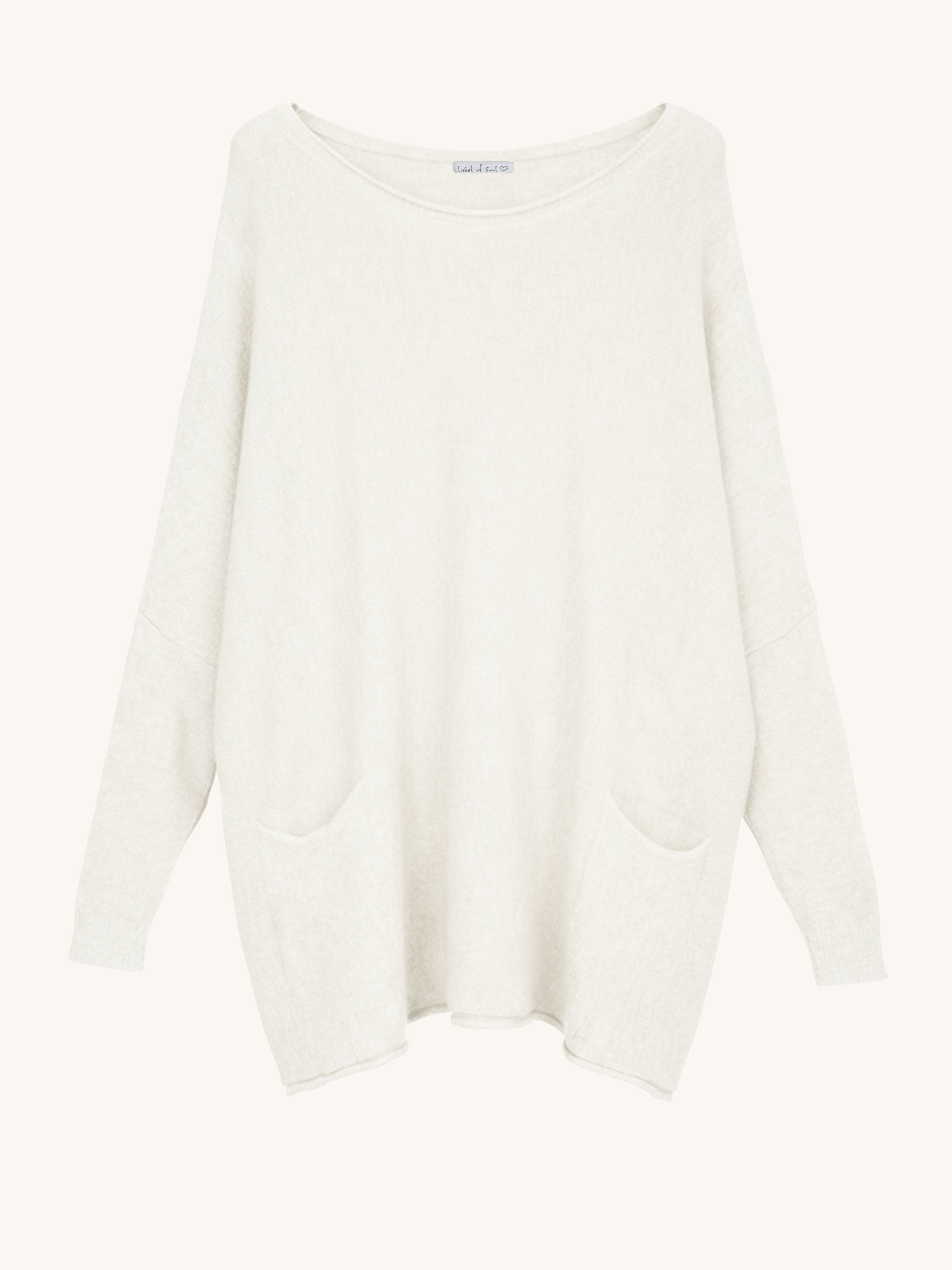 Oversize Viskose Pullover mit Taschen - Creme Oversize Viskose Pullover mit Taschen - Creme