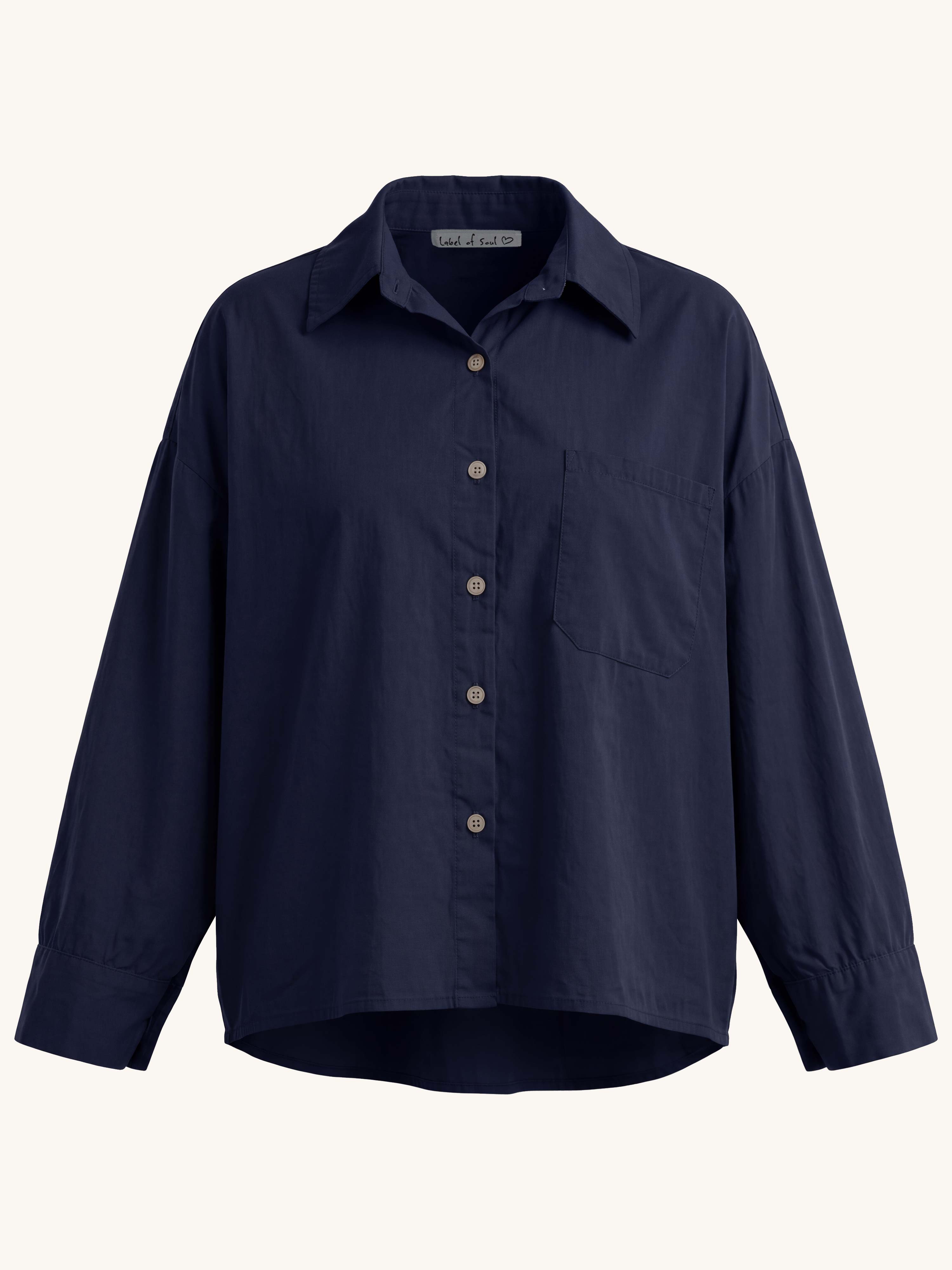 Basic Cotton Boxy Bluse - Navy