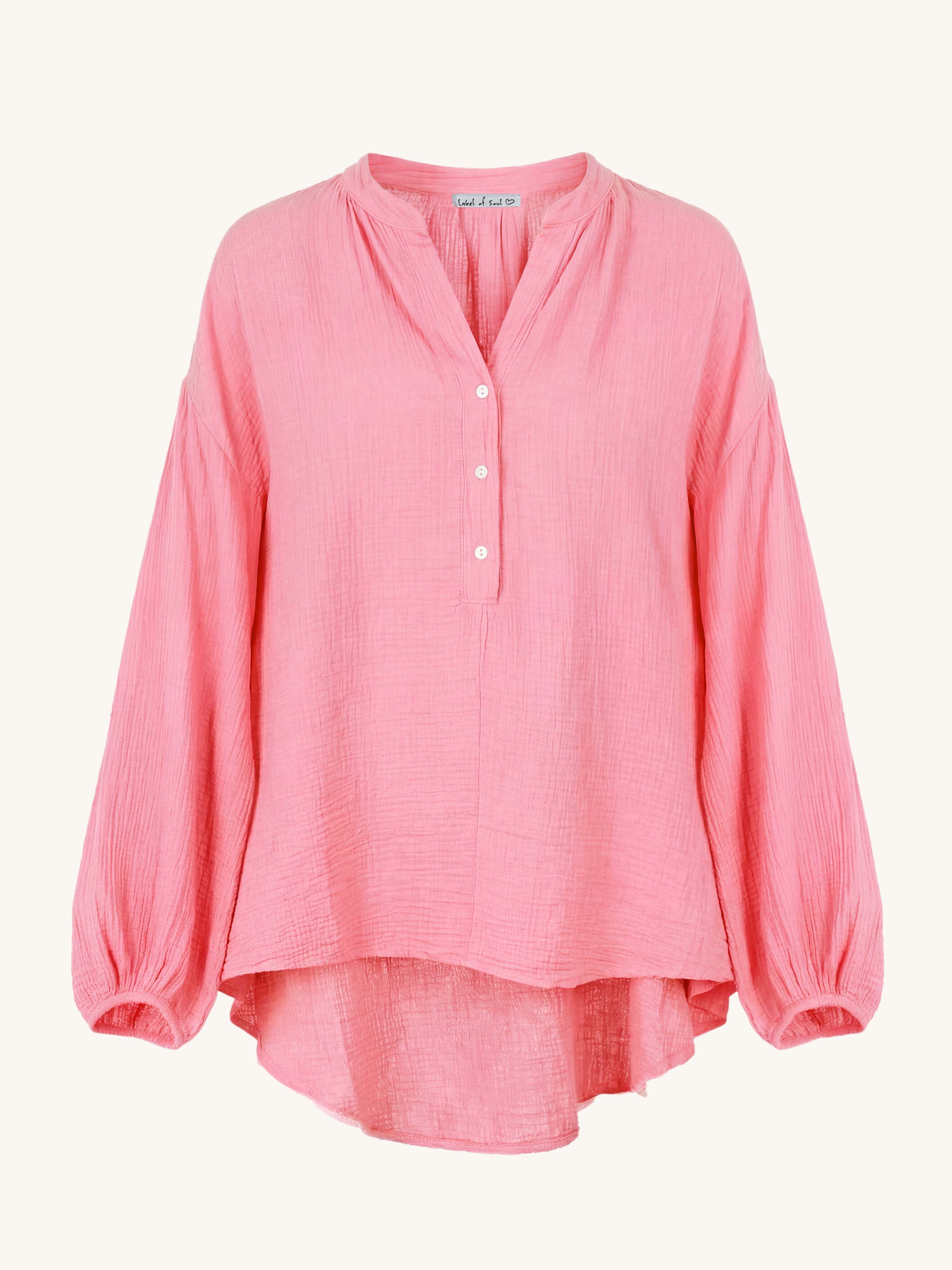 Musselin Vokuhila Oversize Bluse - Flamingo