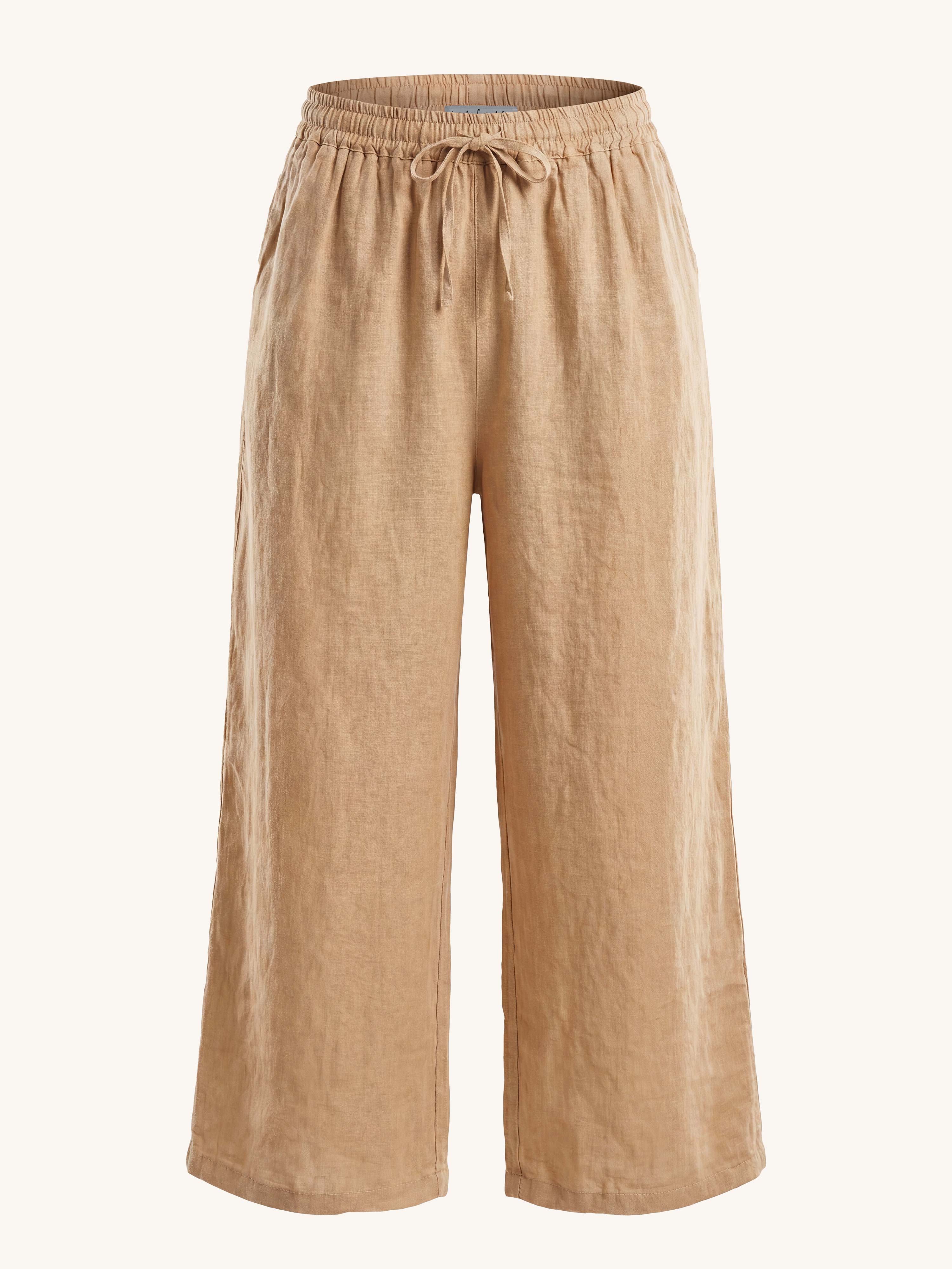 Leinen Palazzo Hose - Camel