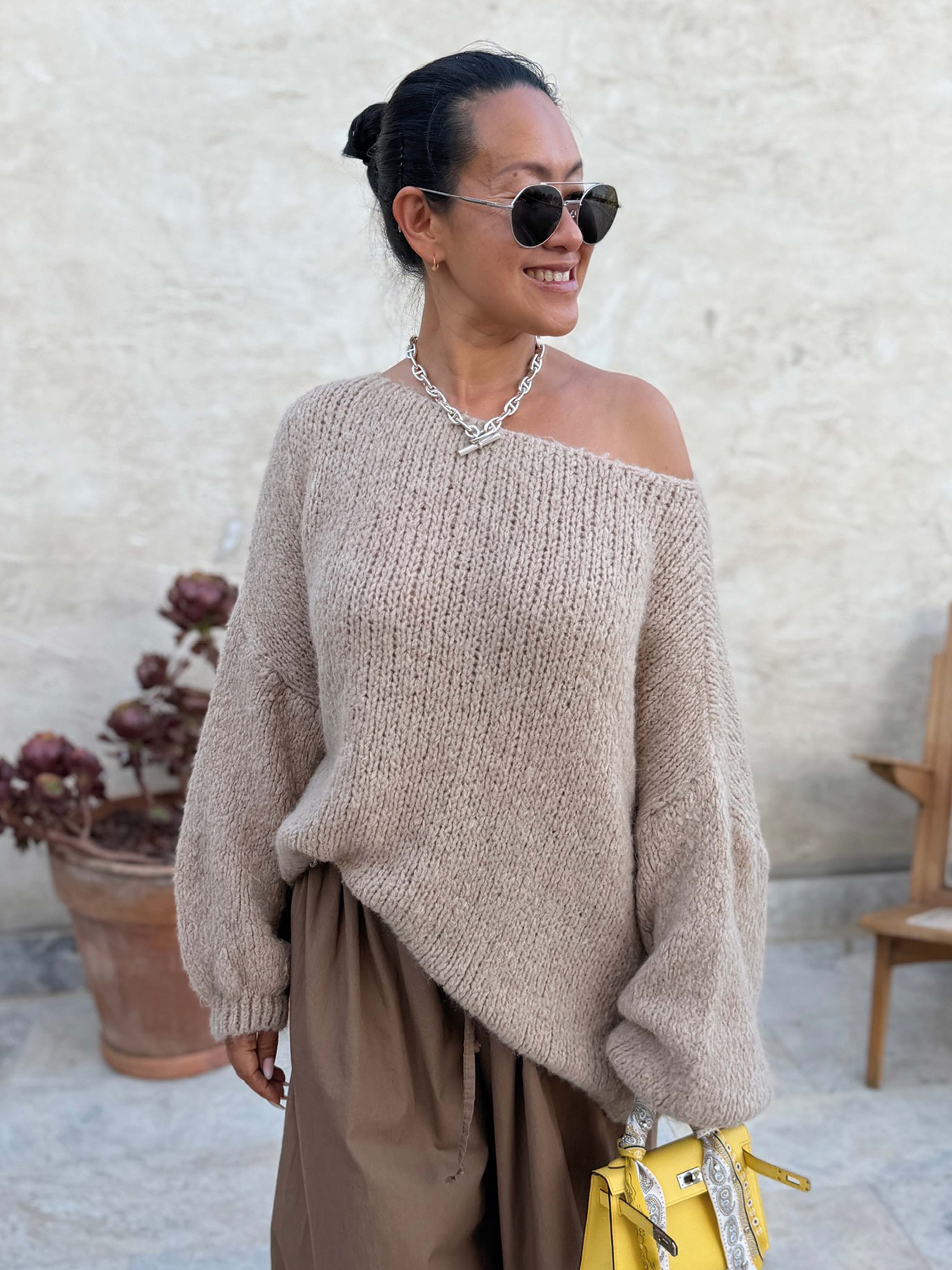 Oversize Long Strickpullover - FLAUSCHI - Beige