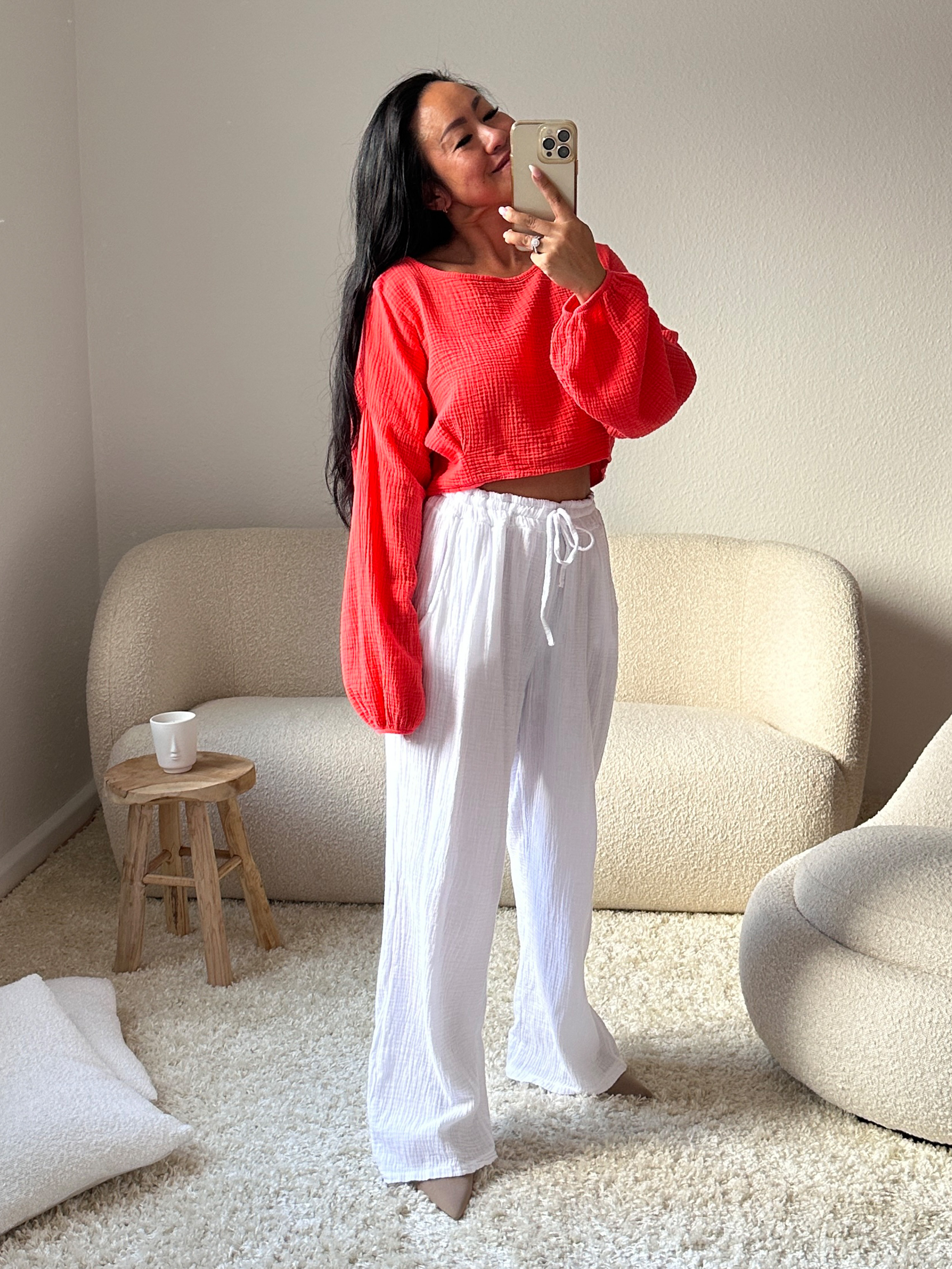 Musselin Cropped Bluse - Watermelon