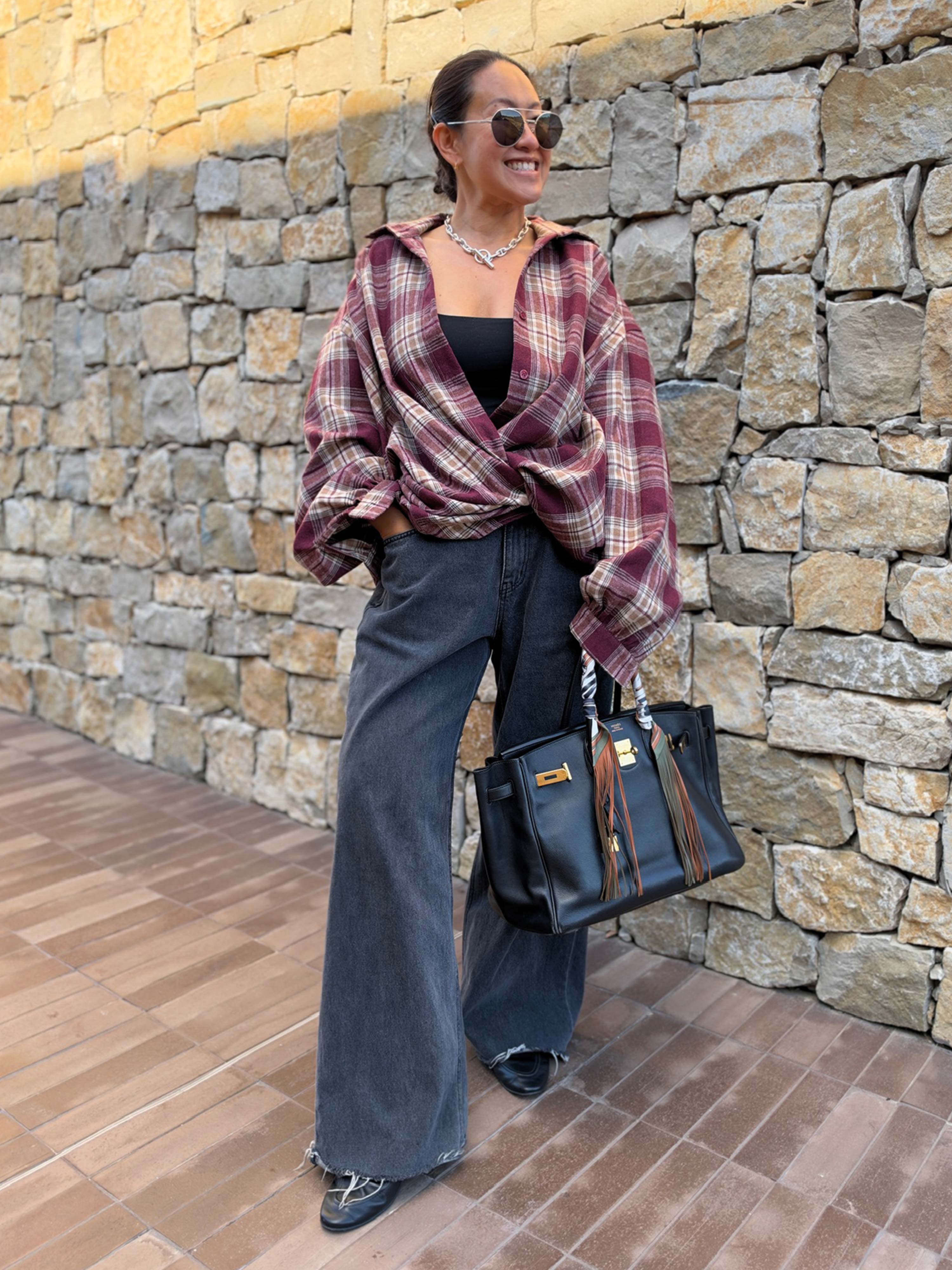 Oversize Midi Flanell Karobluse - Rouge