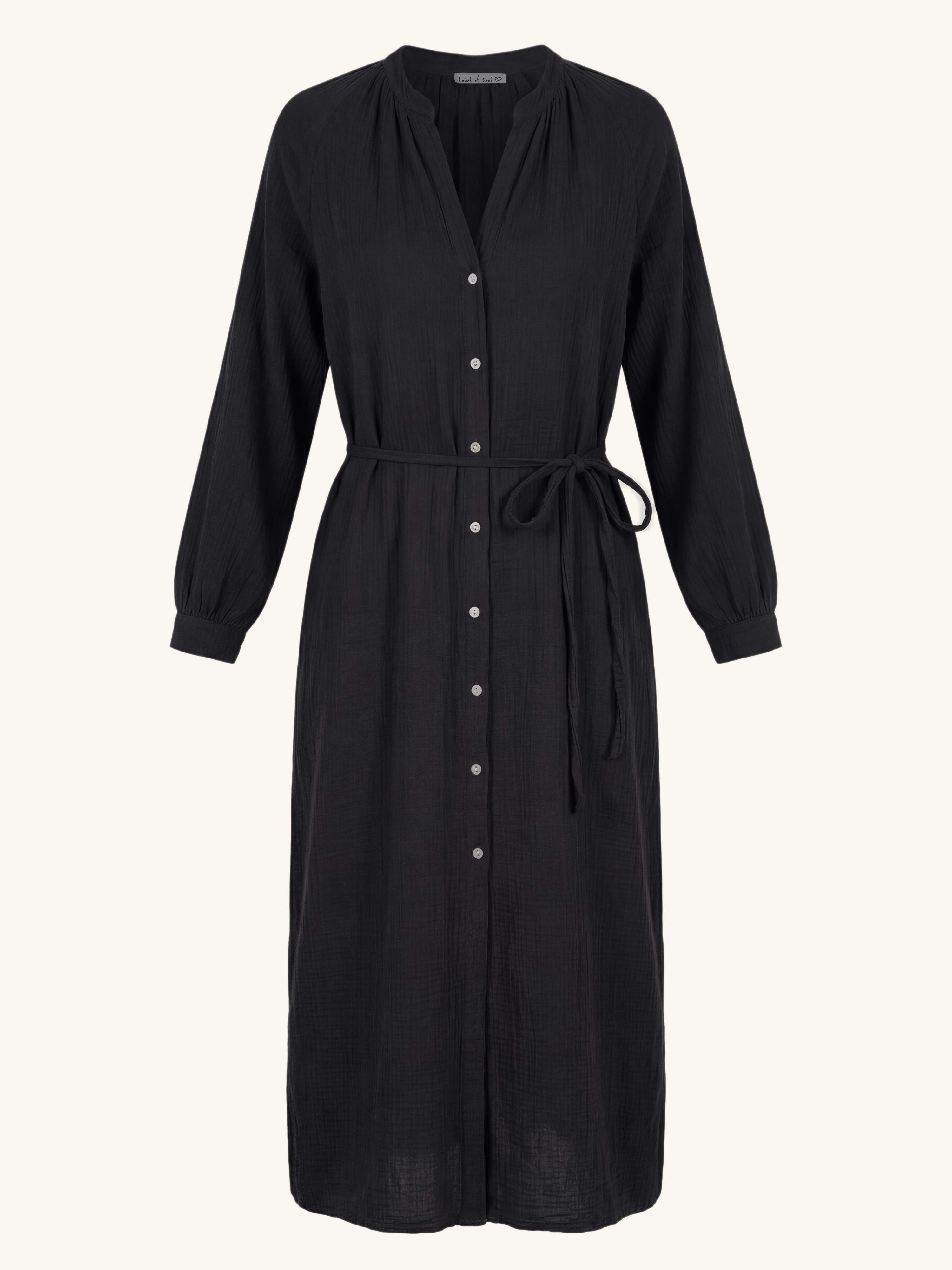 Musselin Oversize Kleid mit Gürtel - CURVY - Schwarz