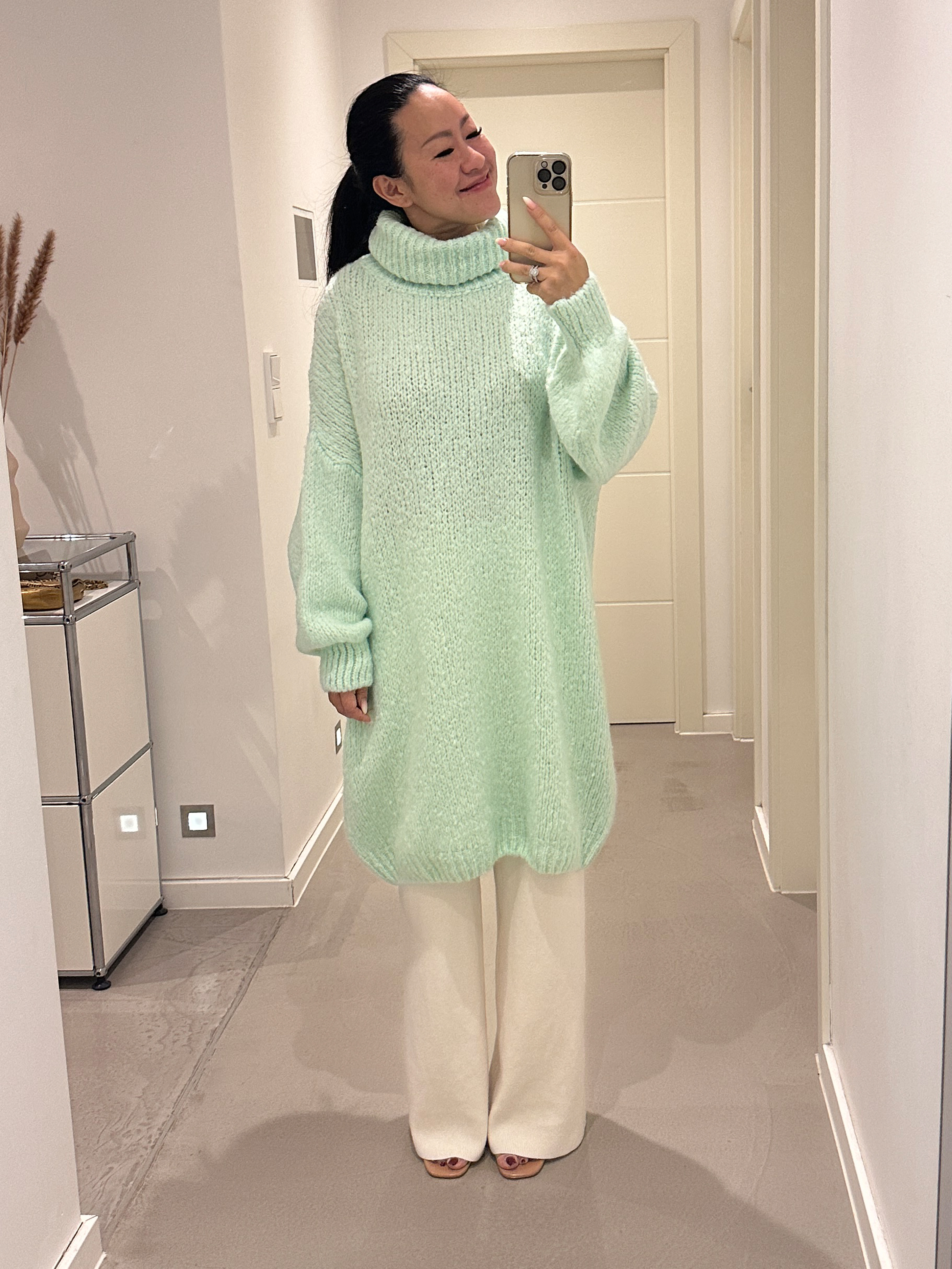 Oversize Long Strickpullover mit Rollkragen - FLAUSCHI - Mint