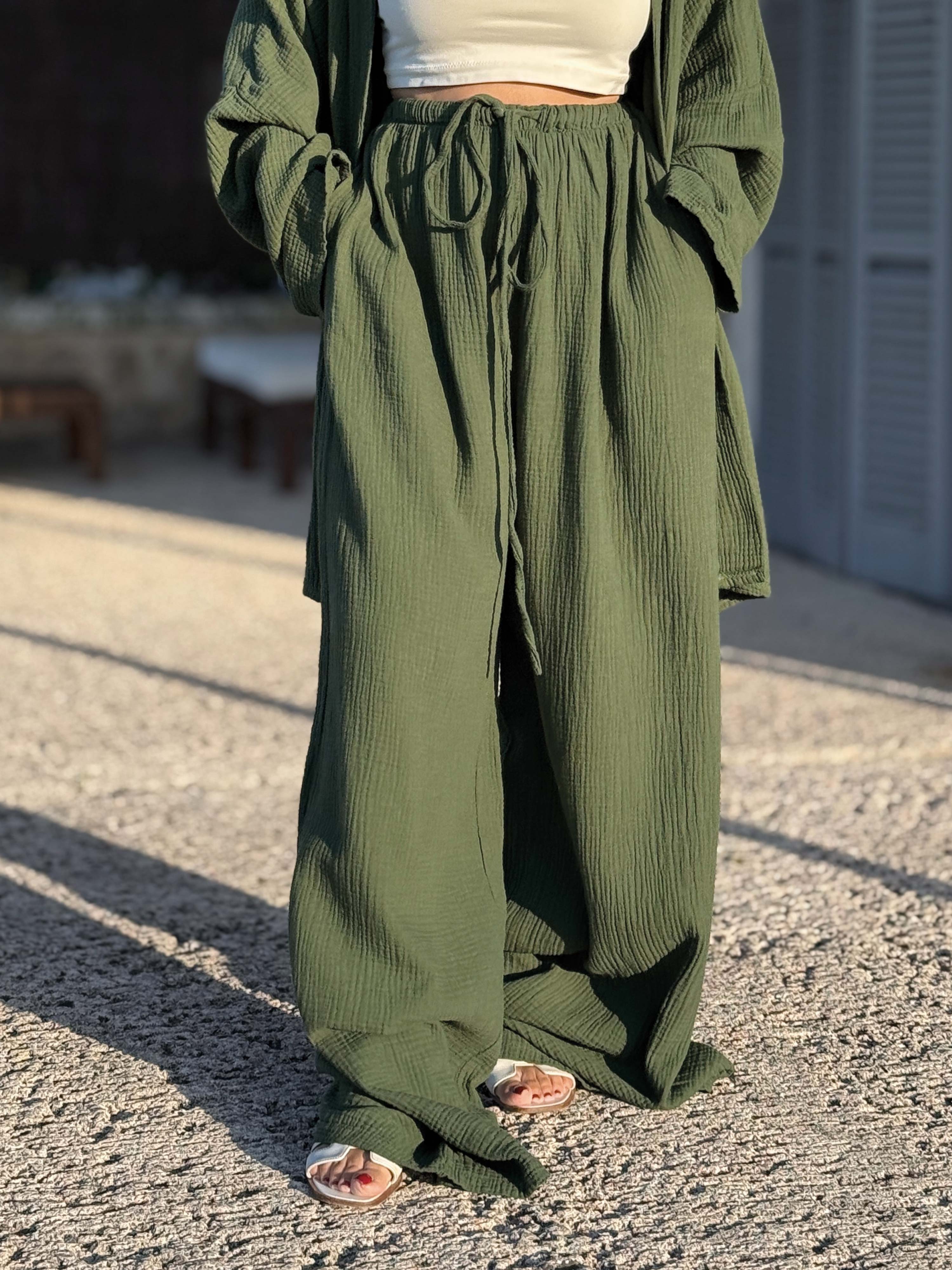 Musselin Palazzo Oversize Hose - NAMASTE - Olive