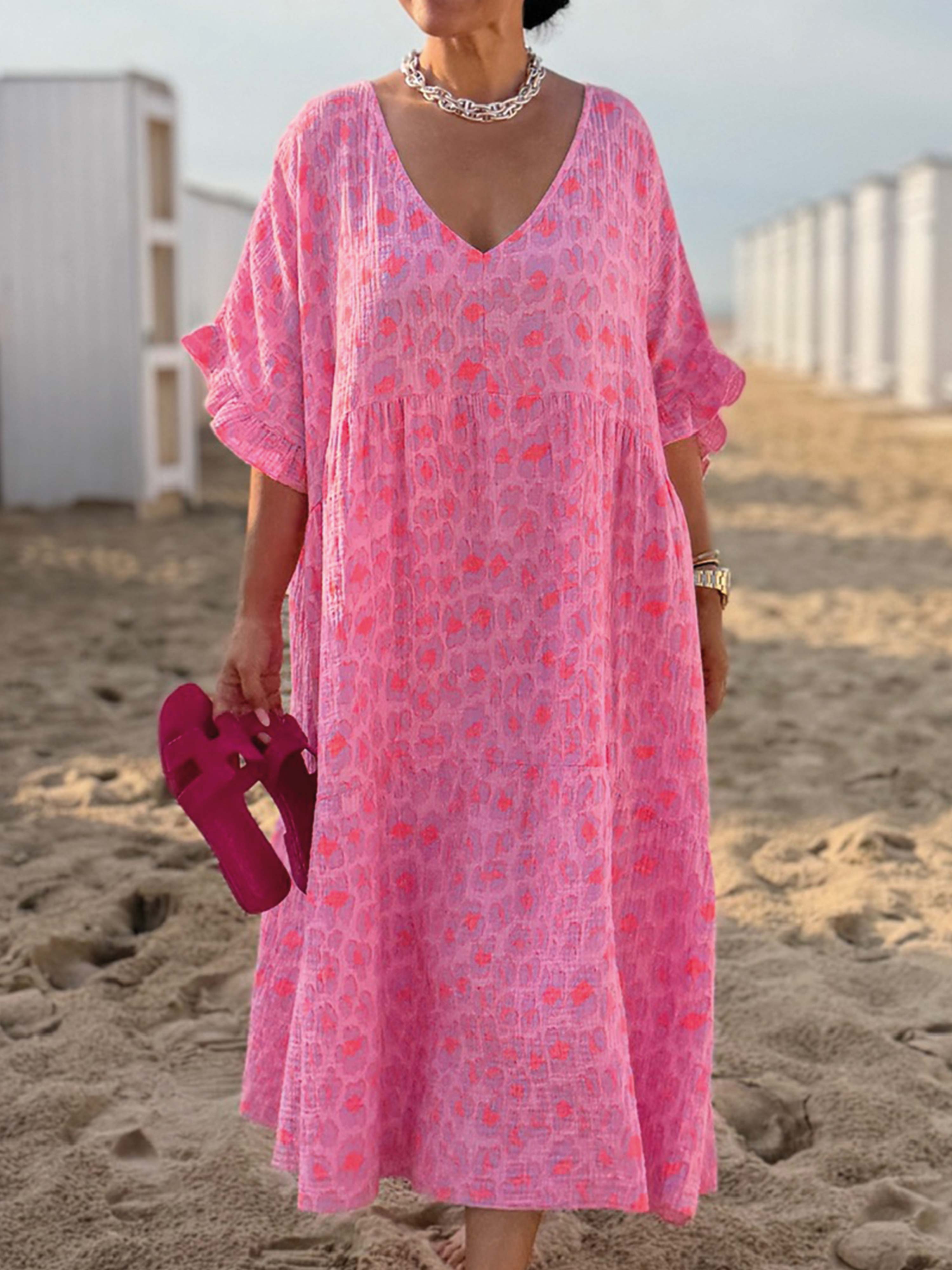 Musselin Tunika Long mit V-Ausschnitt - Leo Peach Pop