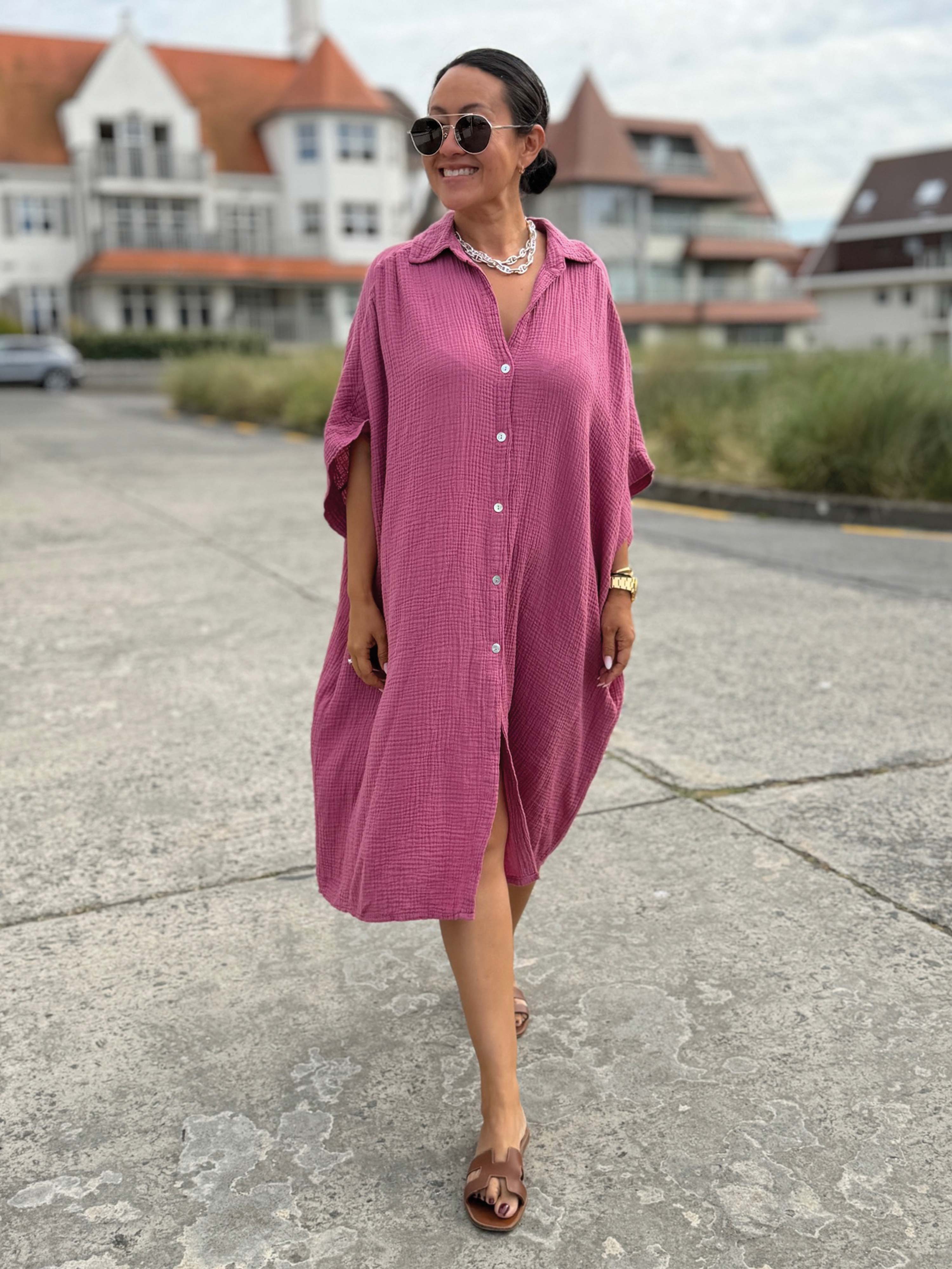 Musselin Oversize Kleid mit Taschen - LANA - Beere