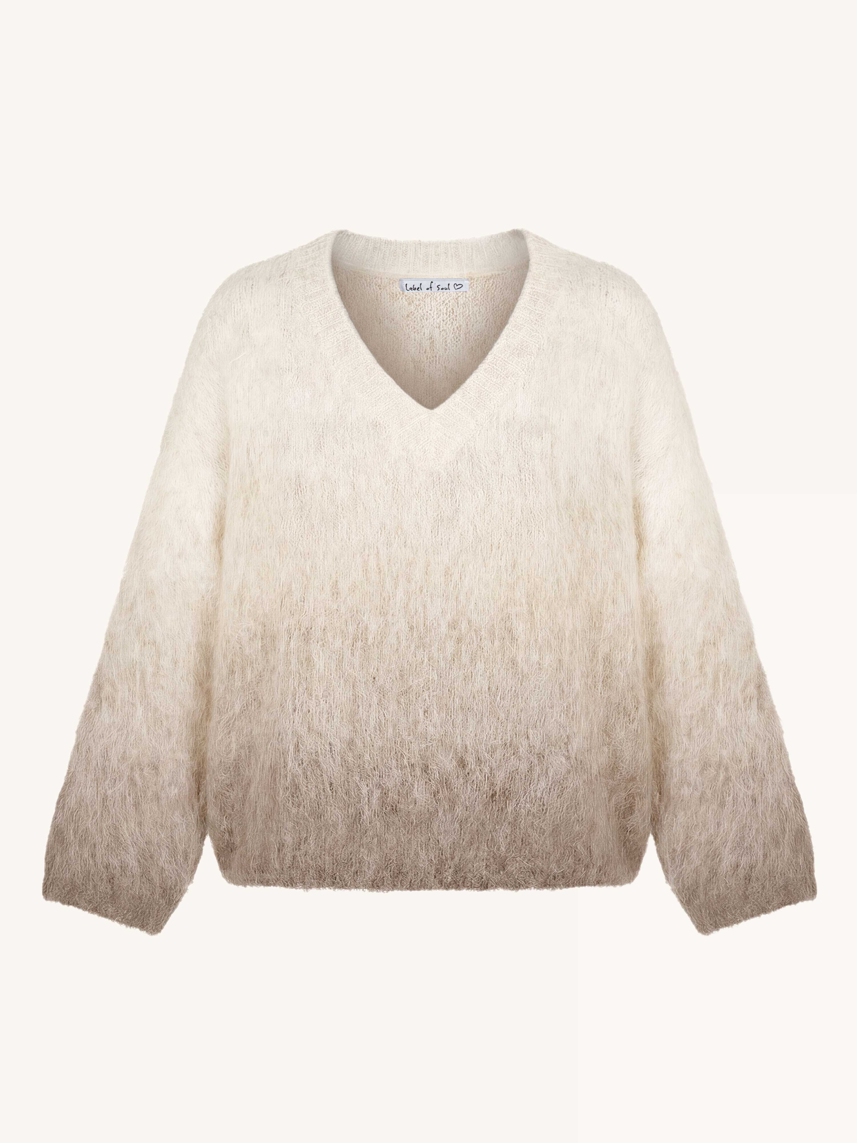 Strickpullover mit V-Ausschnitt - FADE - Cappuccino