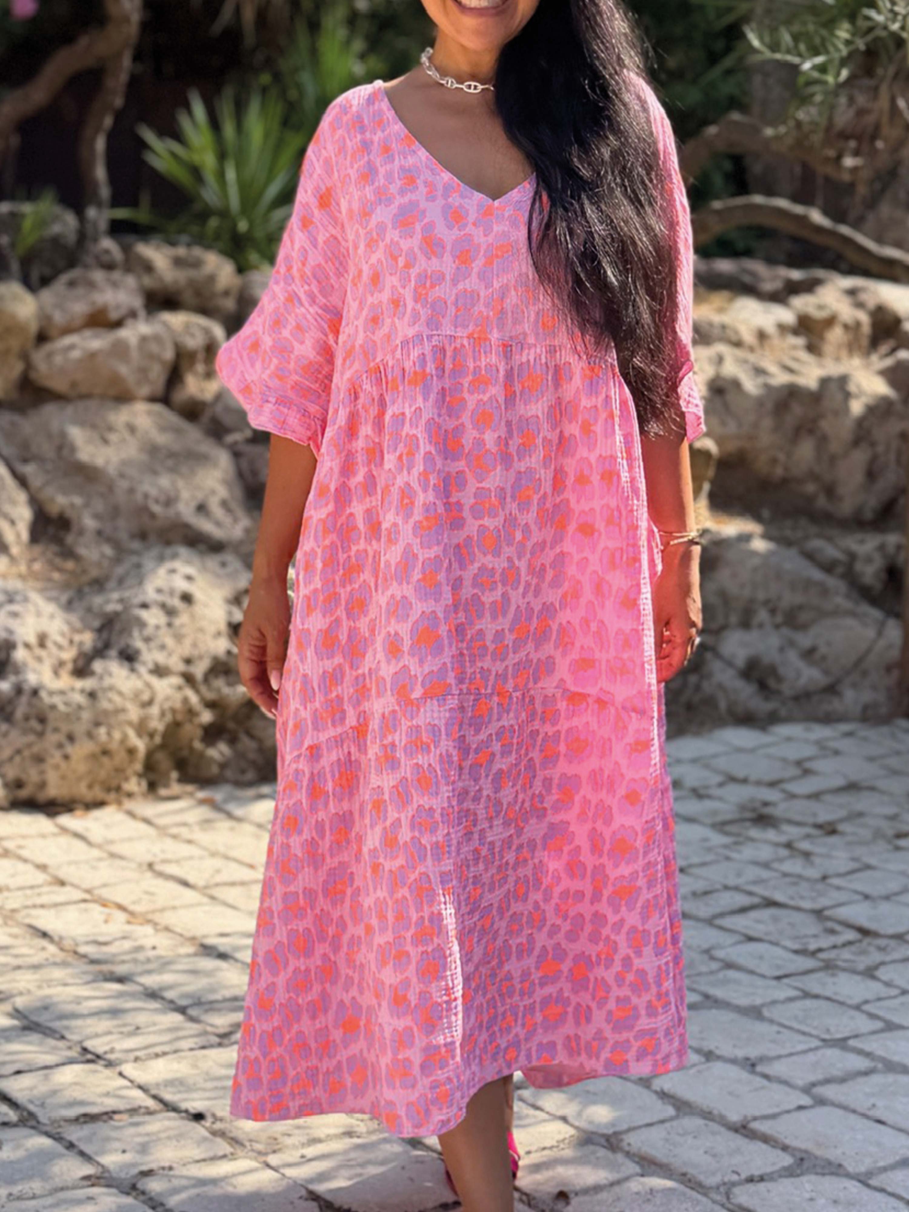 Musselin Tunika Long mit V-Ausschnitt - Leo Candy