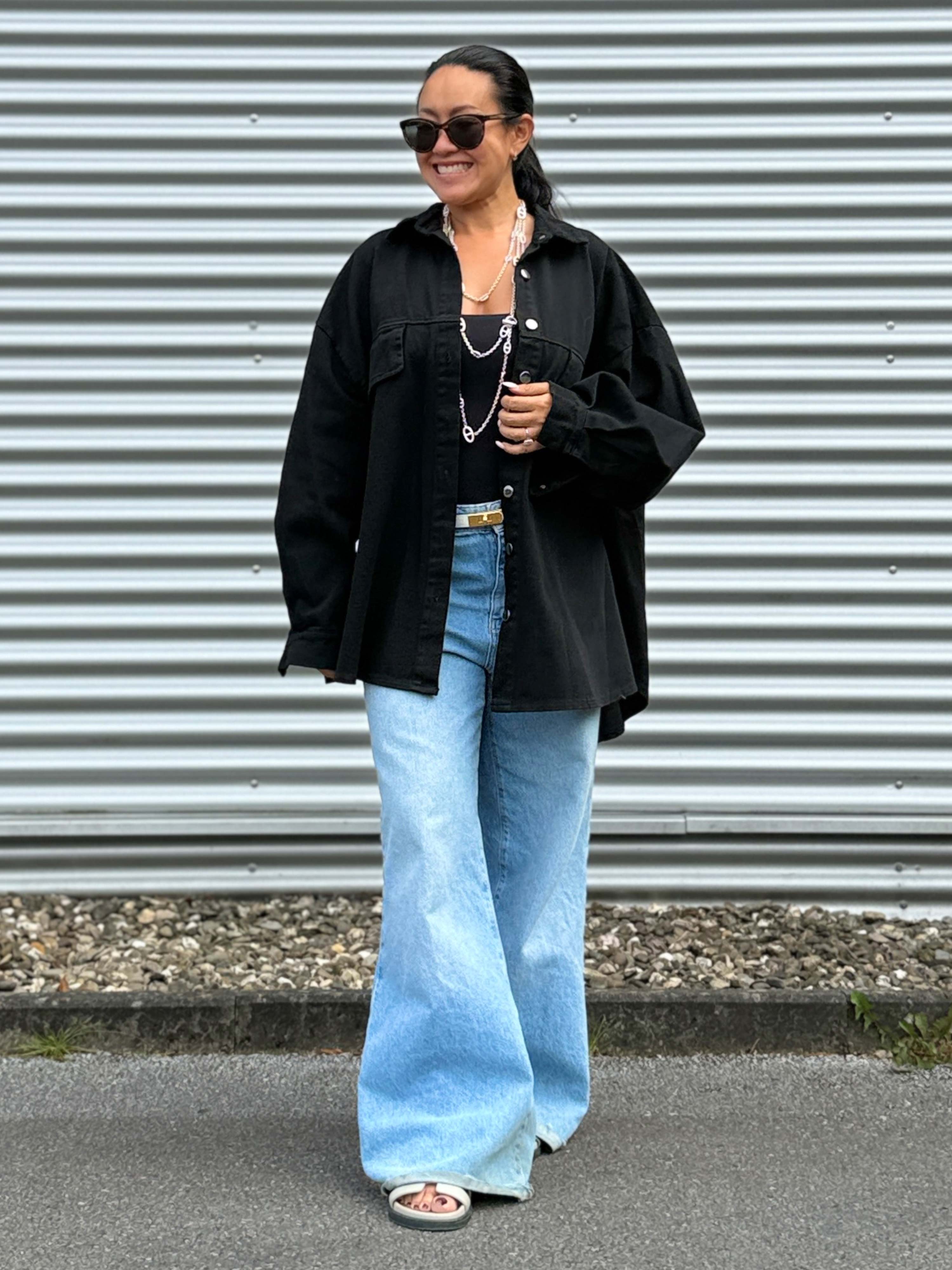 Denim Overshirt Jacke - Schwarz