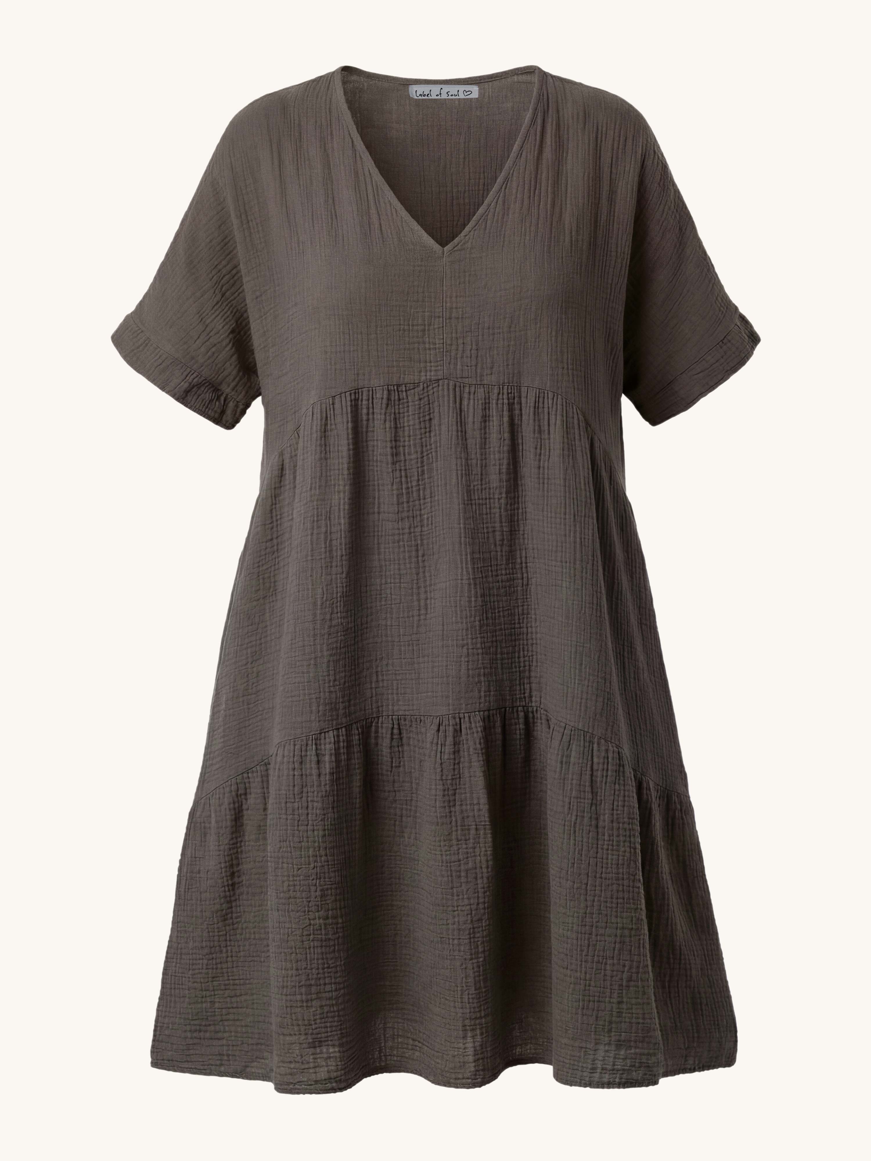 Musselin Tunika Long mit V-Ausschnitt - Schoko