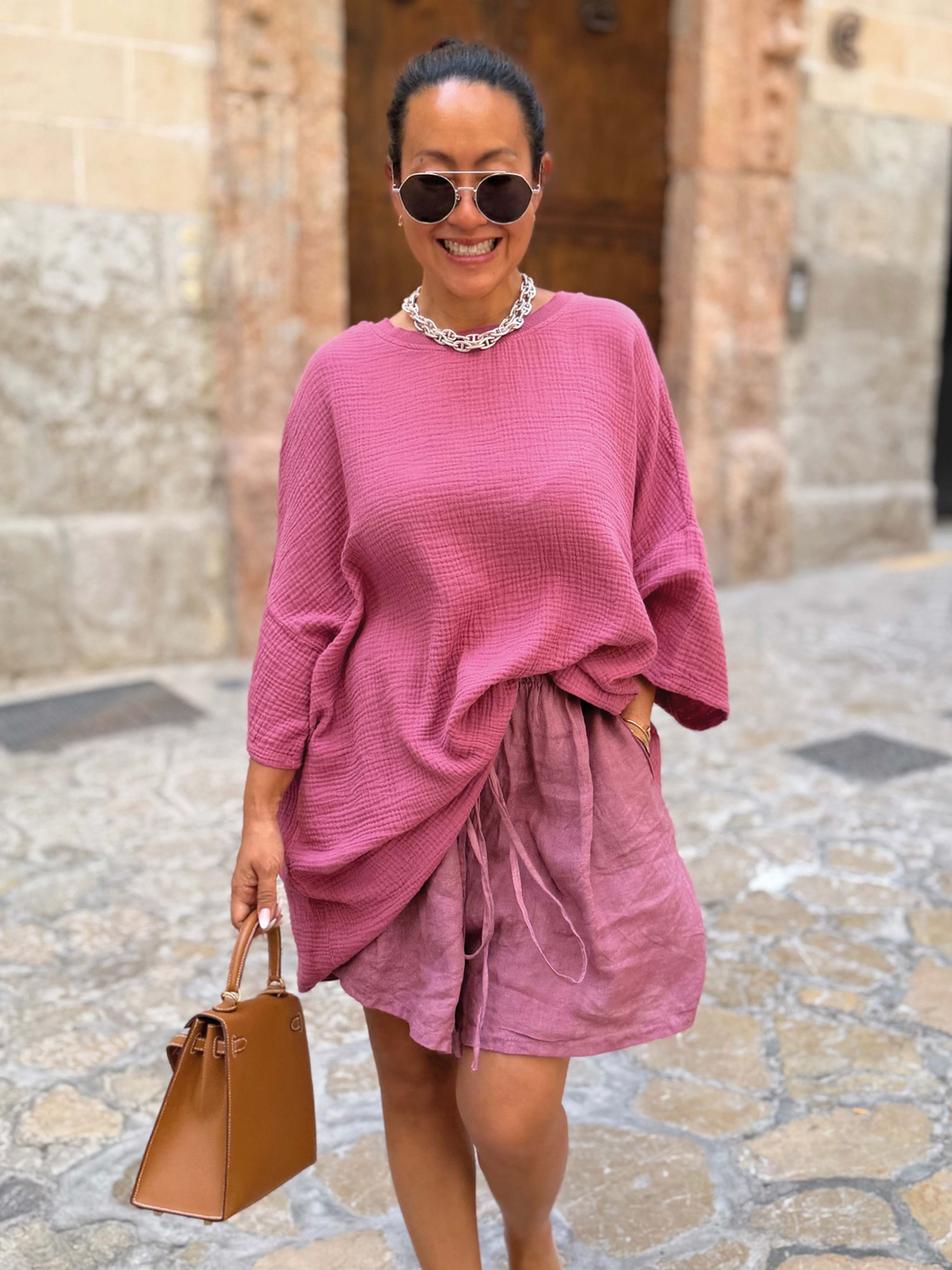 Leinen Bermuda Shorts - Beere