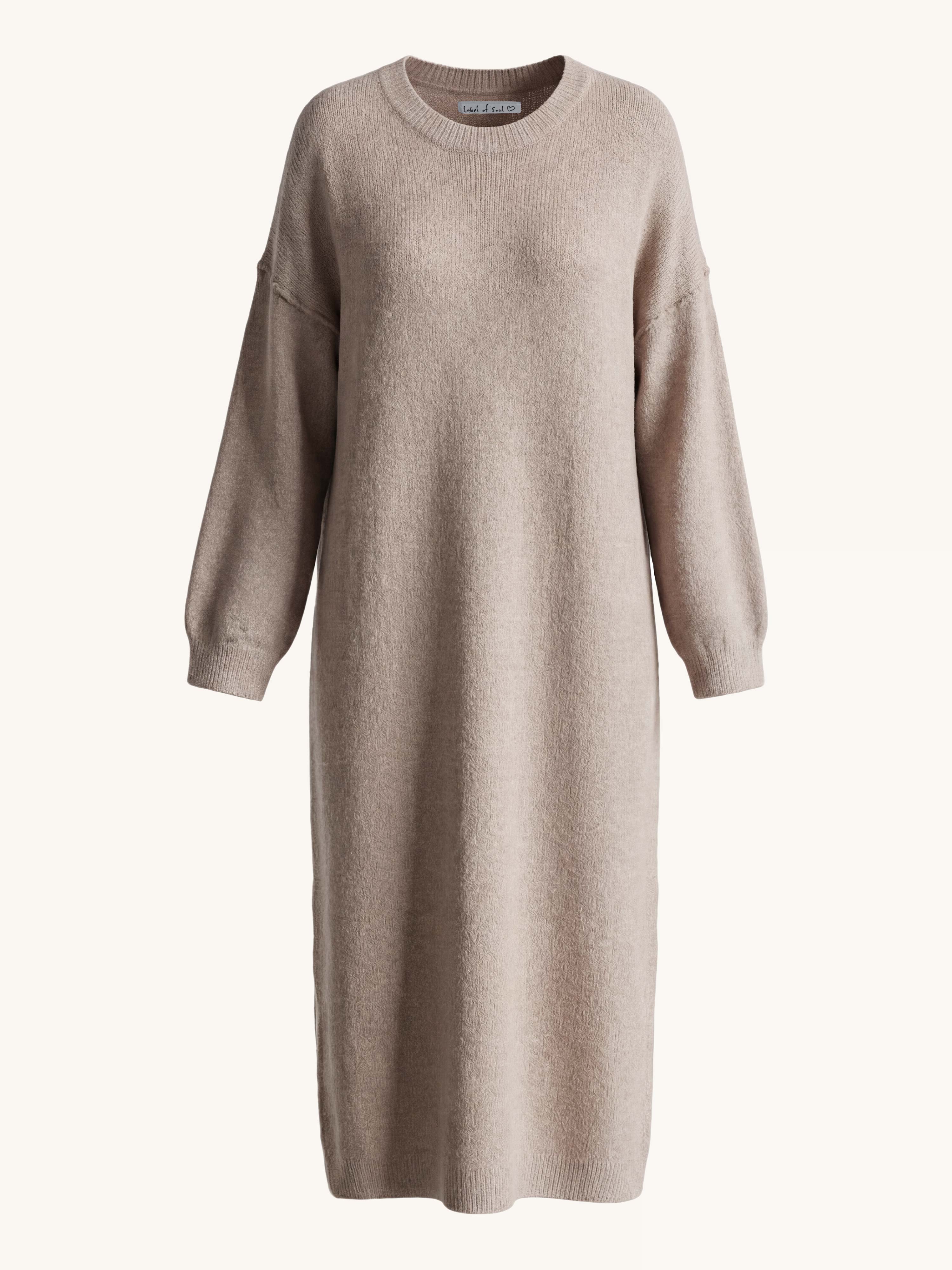 Strickkleid mit Baby-Alpakawollanteil - Taupe