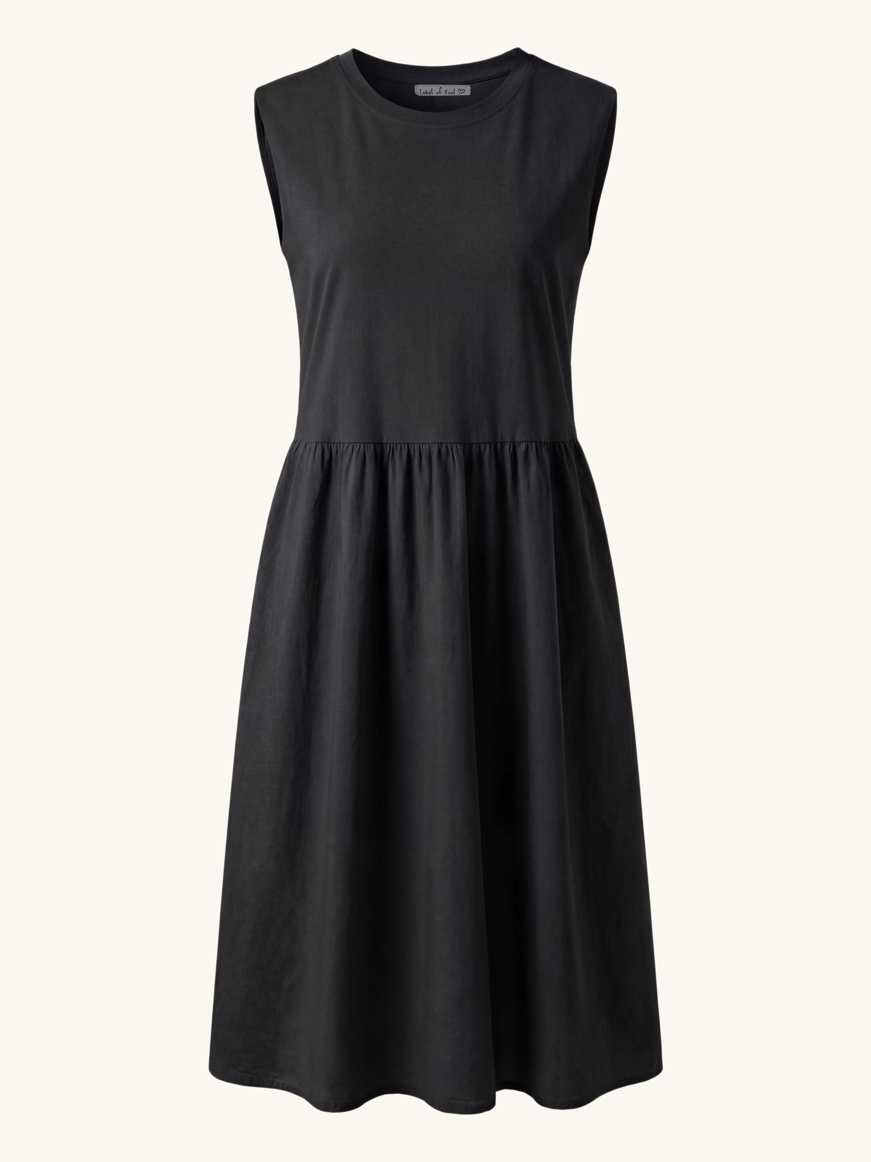 Ärmelloses Cotton Kleid mit Seitentaschen - Schwarz