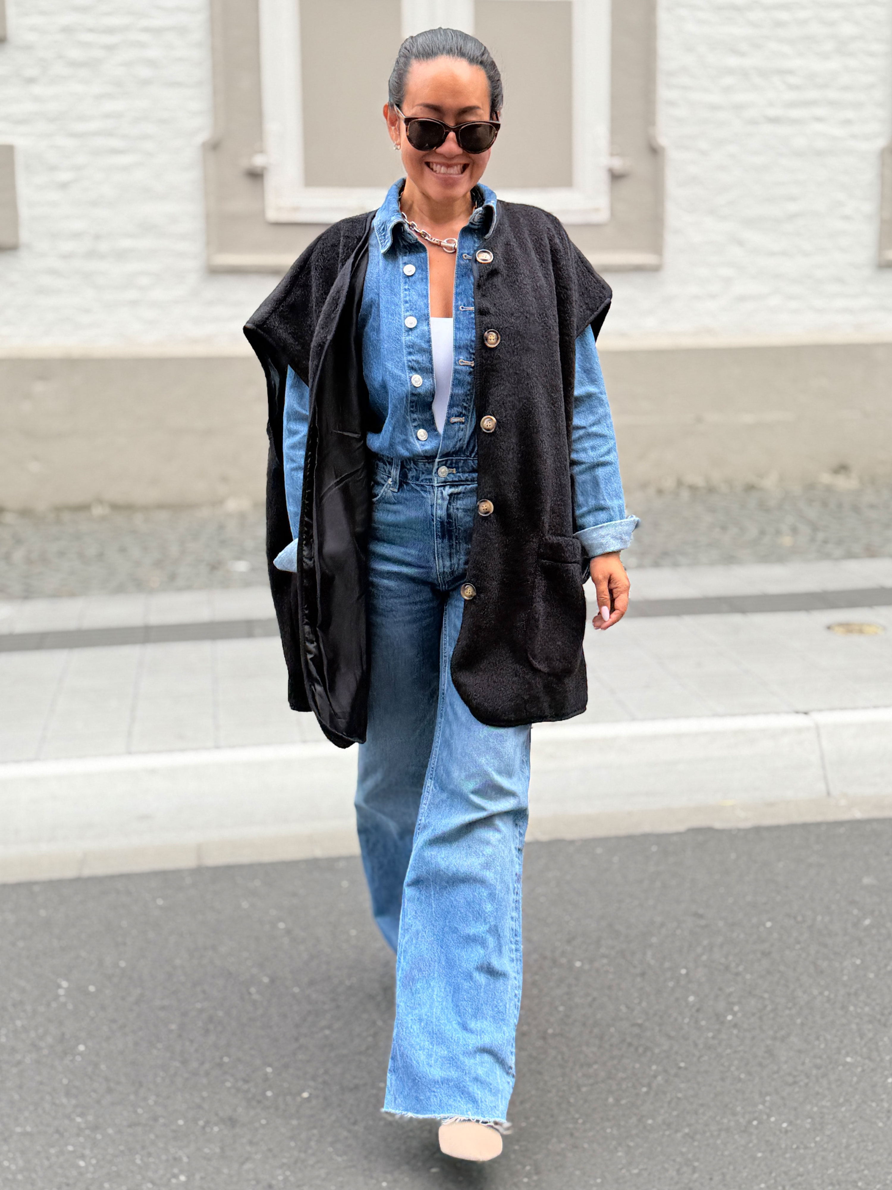 Oversize Weste mit Taschen - SIGNATURE - Schwarz