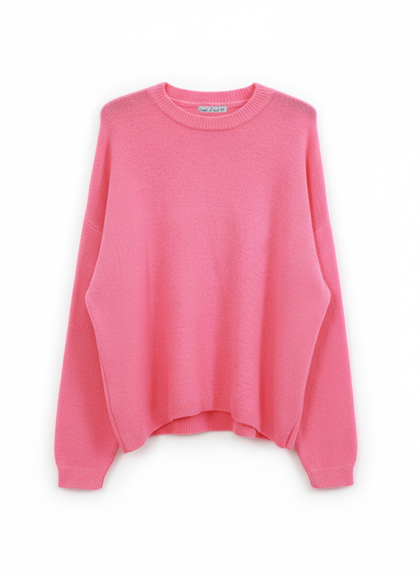 Rundhals Strickpullover mit Alpakawollanteil - Bubblegum