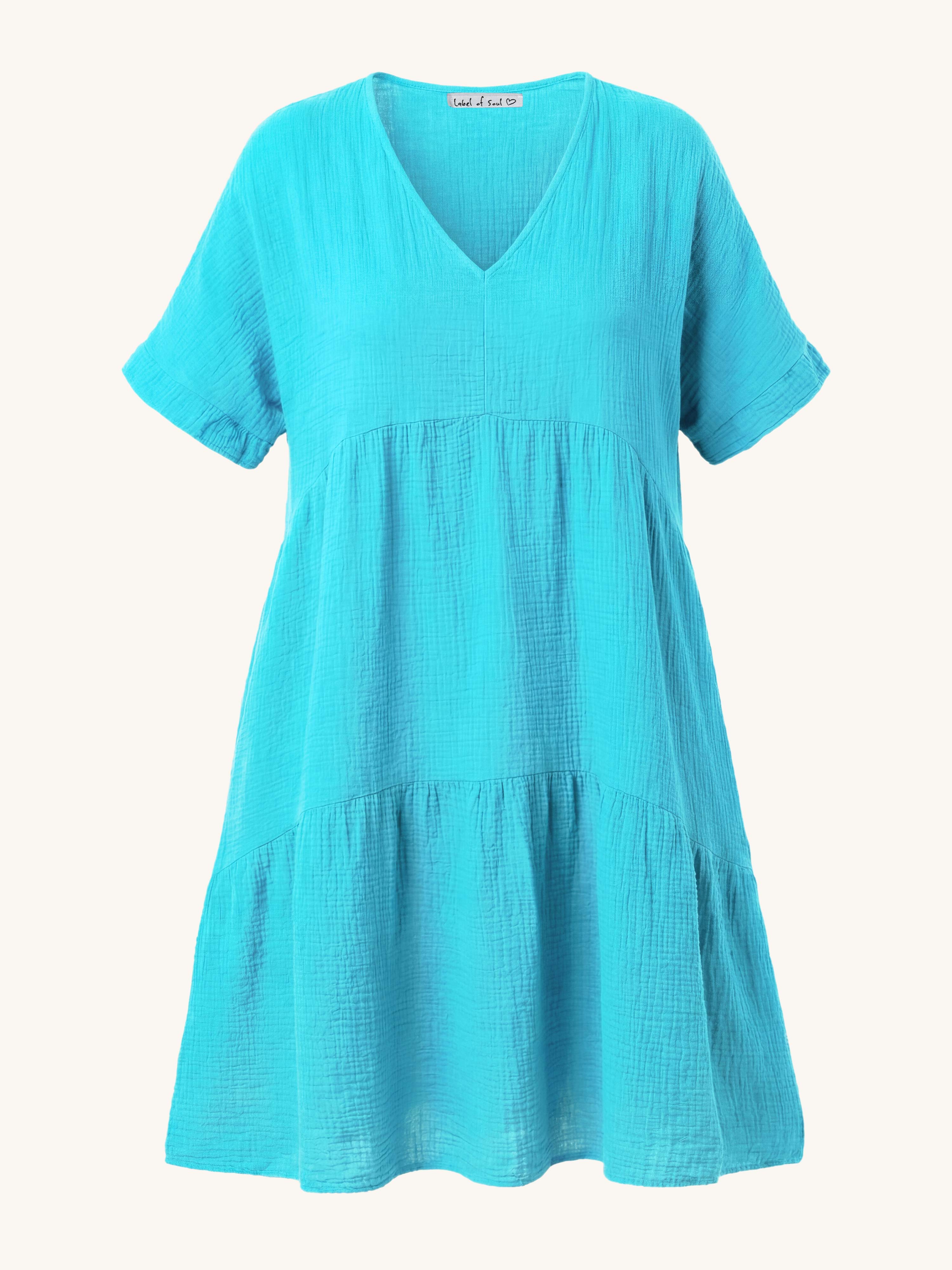 Musselin Tunika Long mit V-Ausschnitt - Türkis