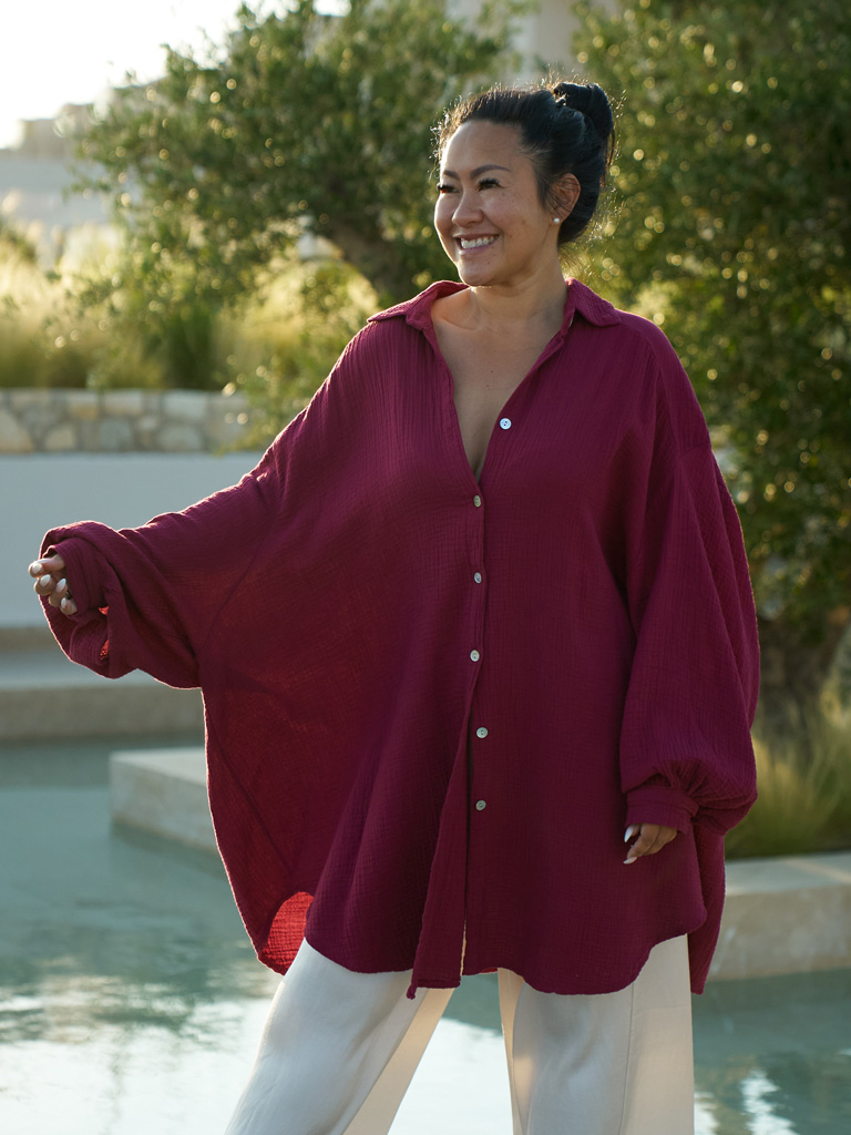 LL-00157-Burgunder-2 Musselin Long Oversize Bluse - Must Have - Burgunder