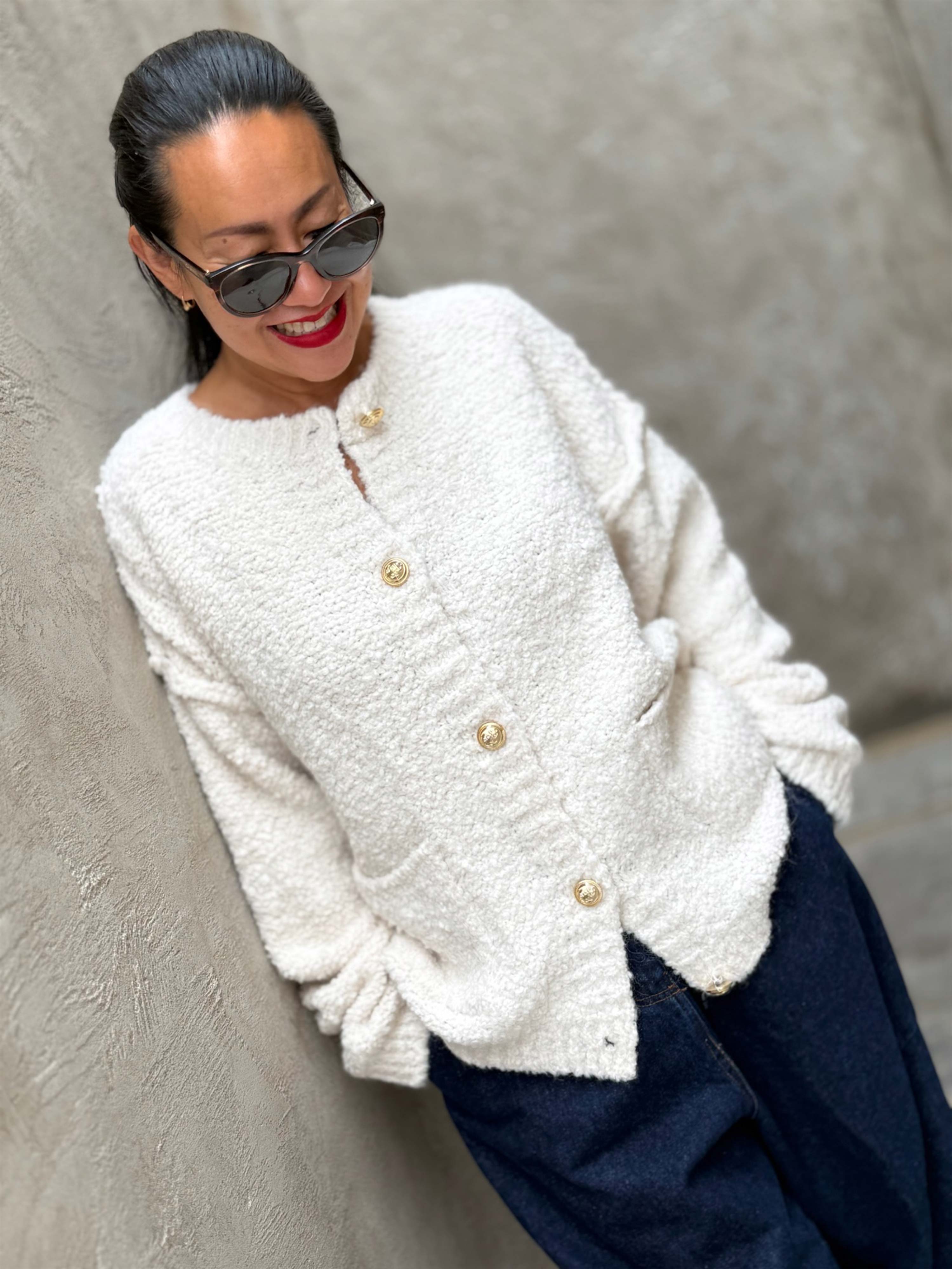 PREMIUM Bouclé Cardigan - Creme