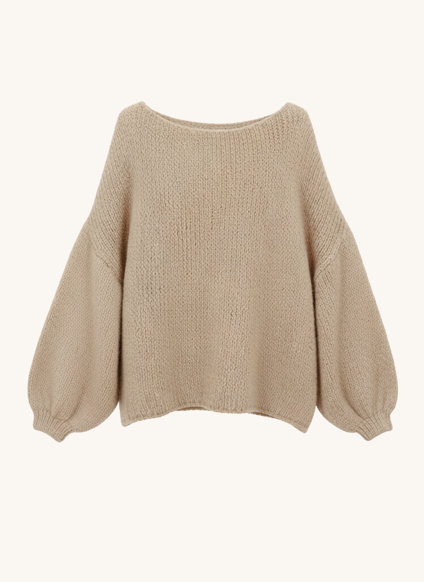 Oversize Cropped Strickpullover - FLAUSCHI - Beige