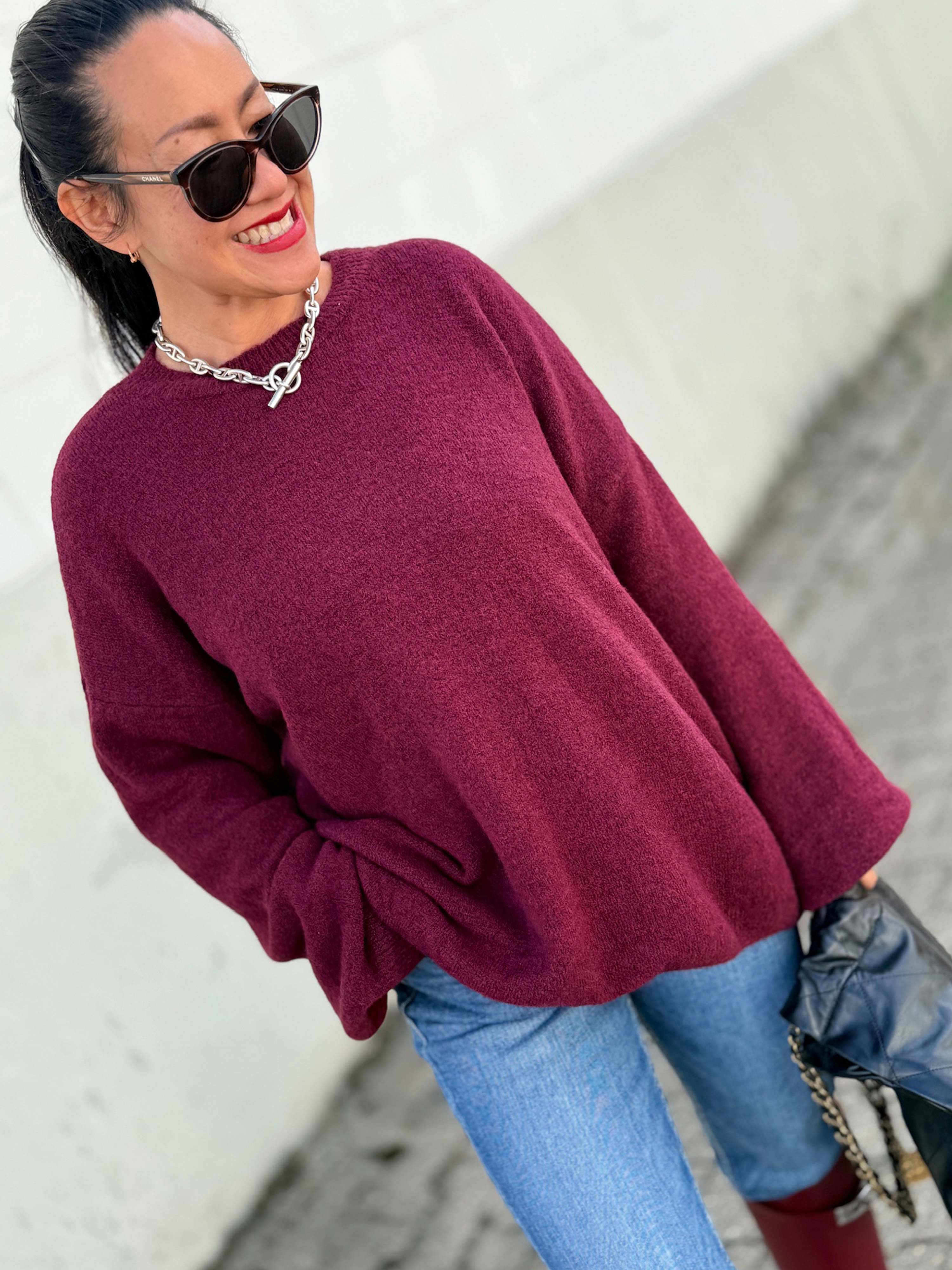 Rundhals Strickpullover mit Alpakawollanteil - Burgundy