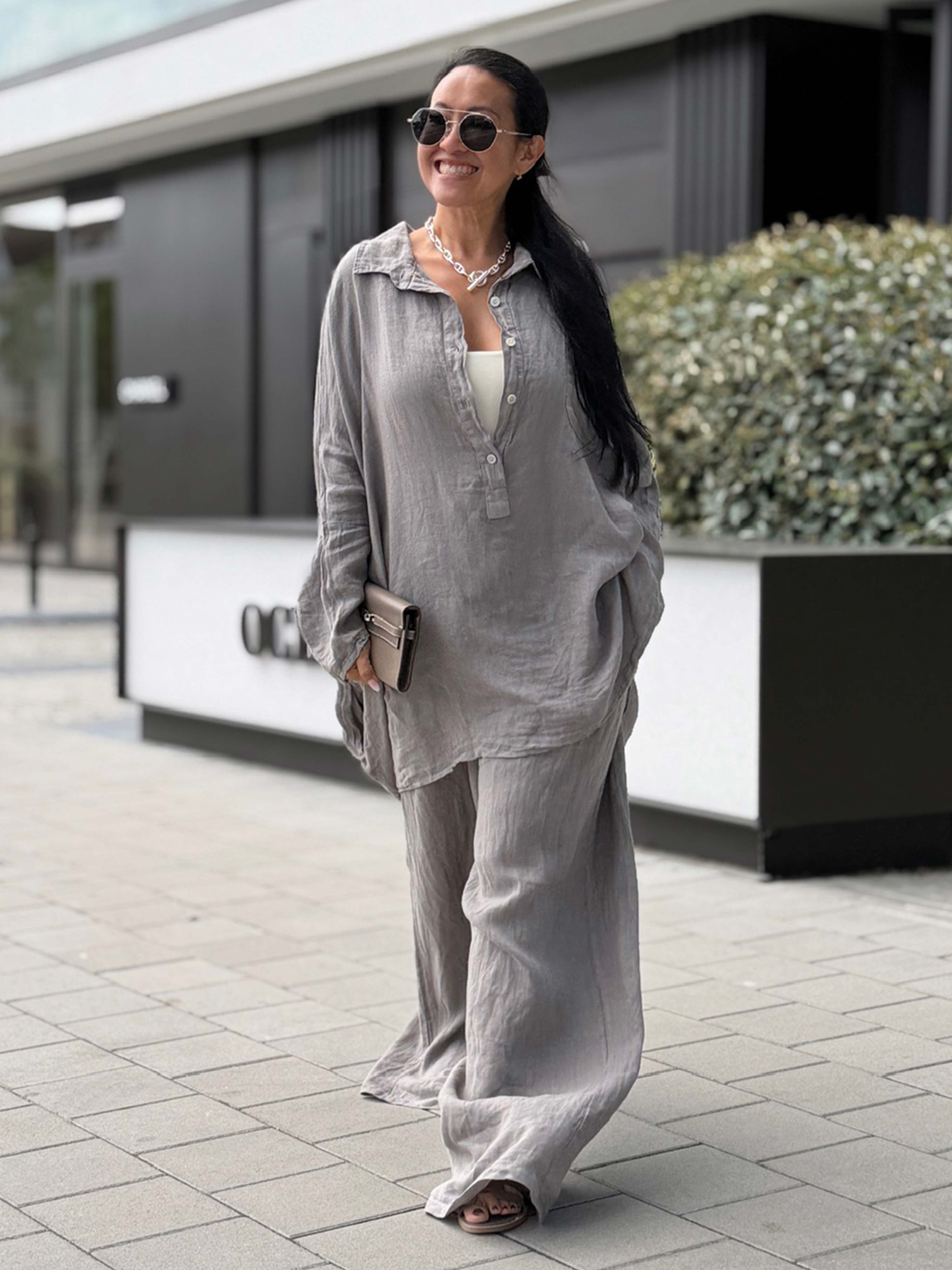 Leinen Palazzo Hose - Taupe