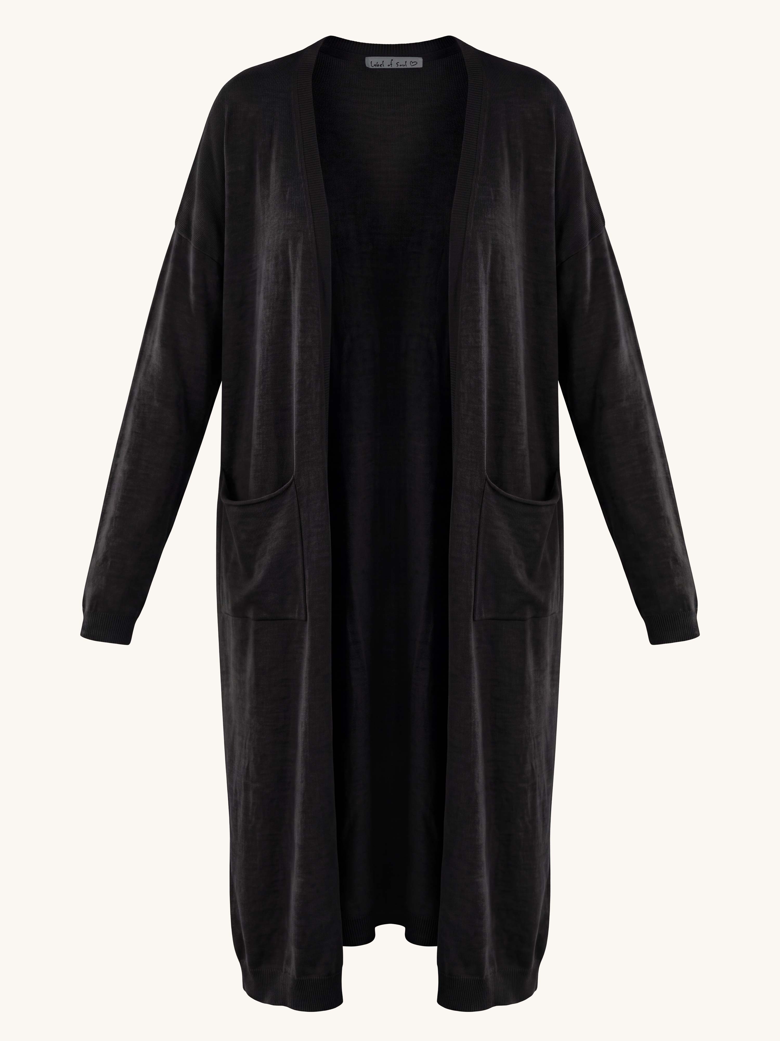 Leichte Oversize Viskose Strickjacke - LONG - Schwarz
