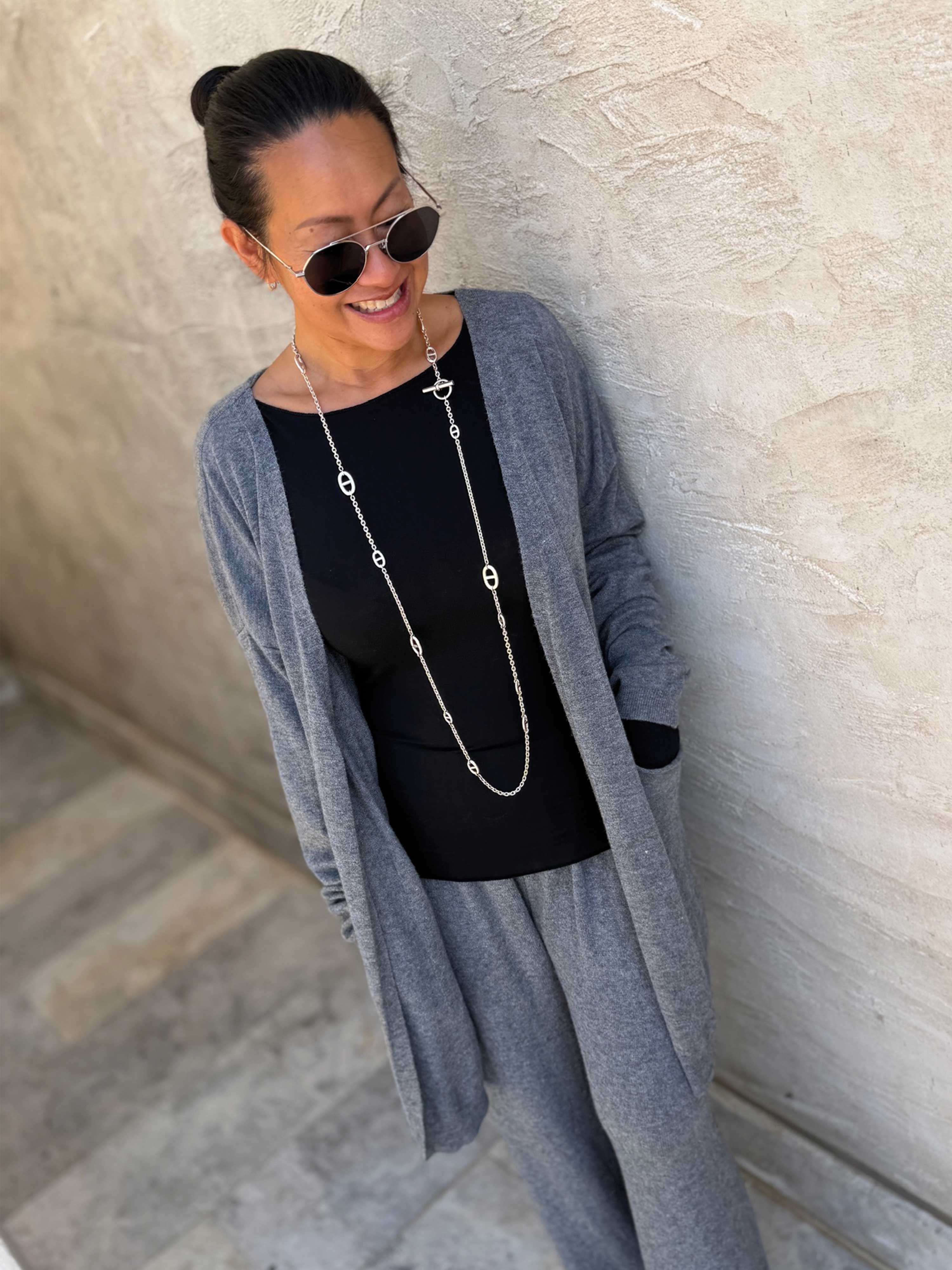 Leichte Oversize Viskose Strickjacke - MIDI - Anthrazit