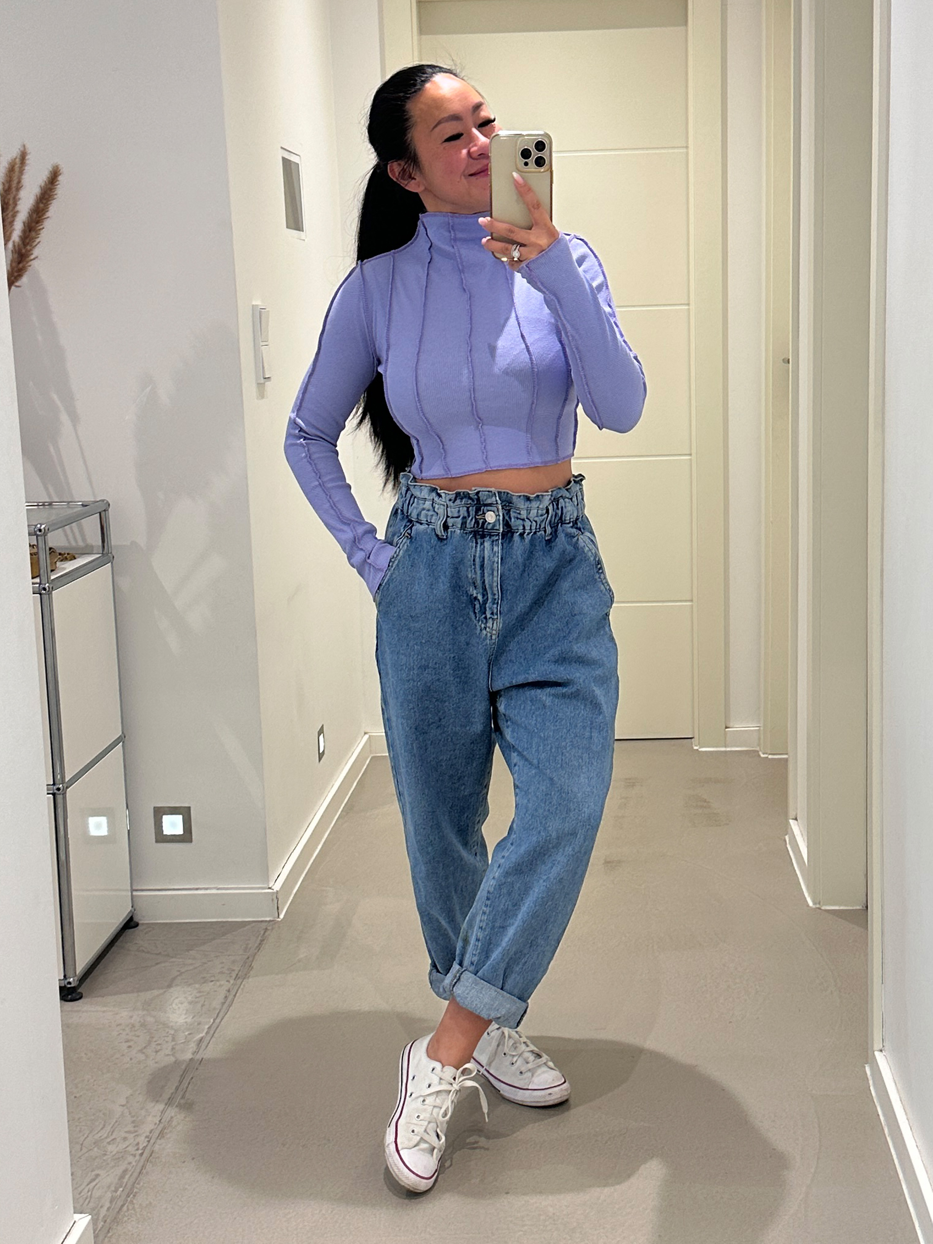 Cropped Top mit Stehkragen - Flieder