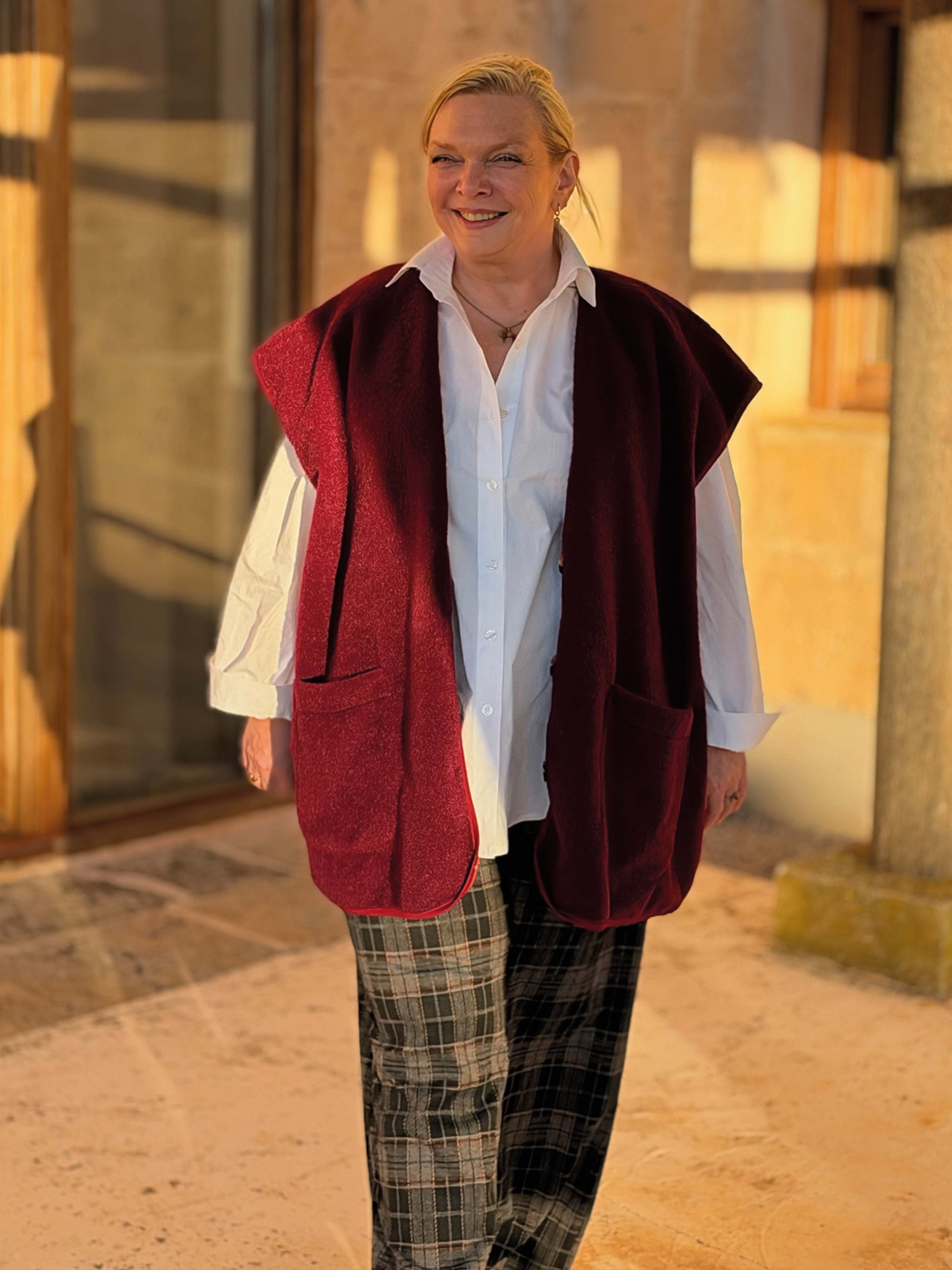 Oversize Weste mit Taschen - SIGNATURE - Burgundy