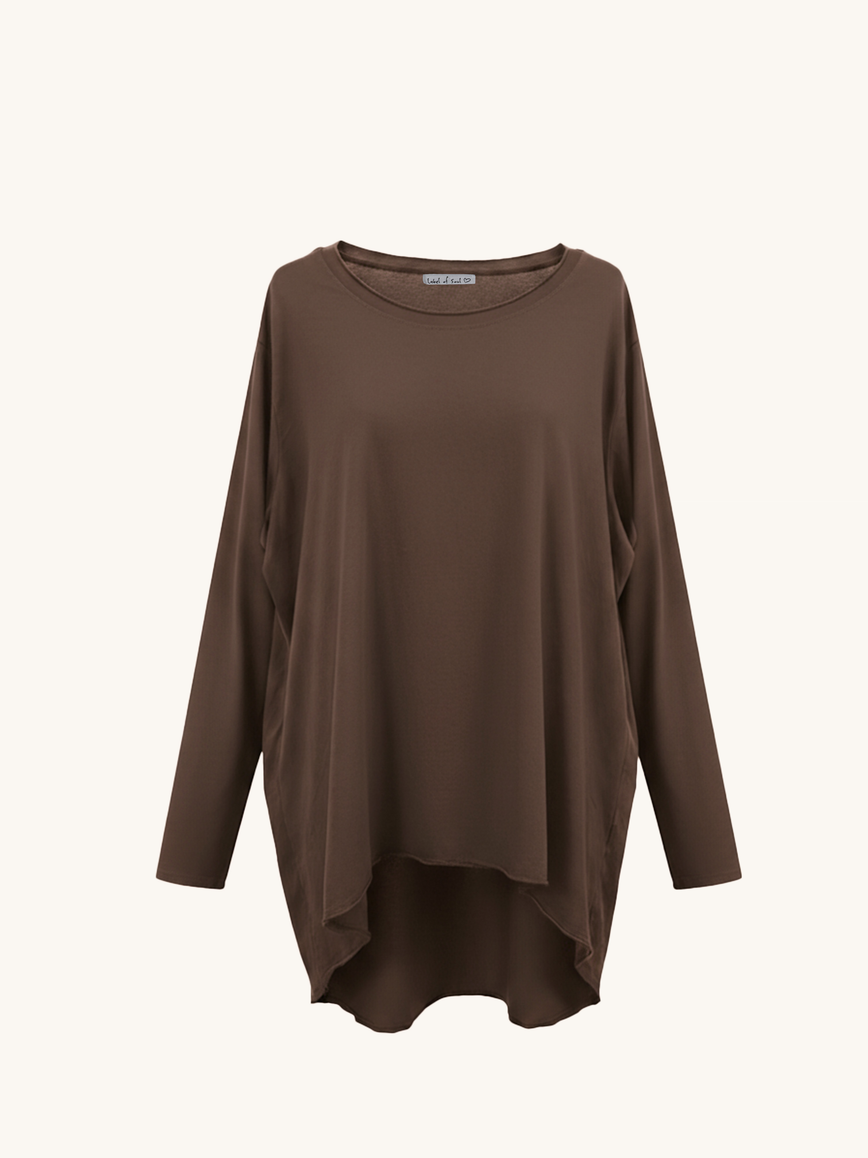 Basic Vokuhila Langarmshirt - Schoko