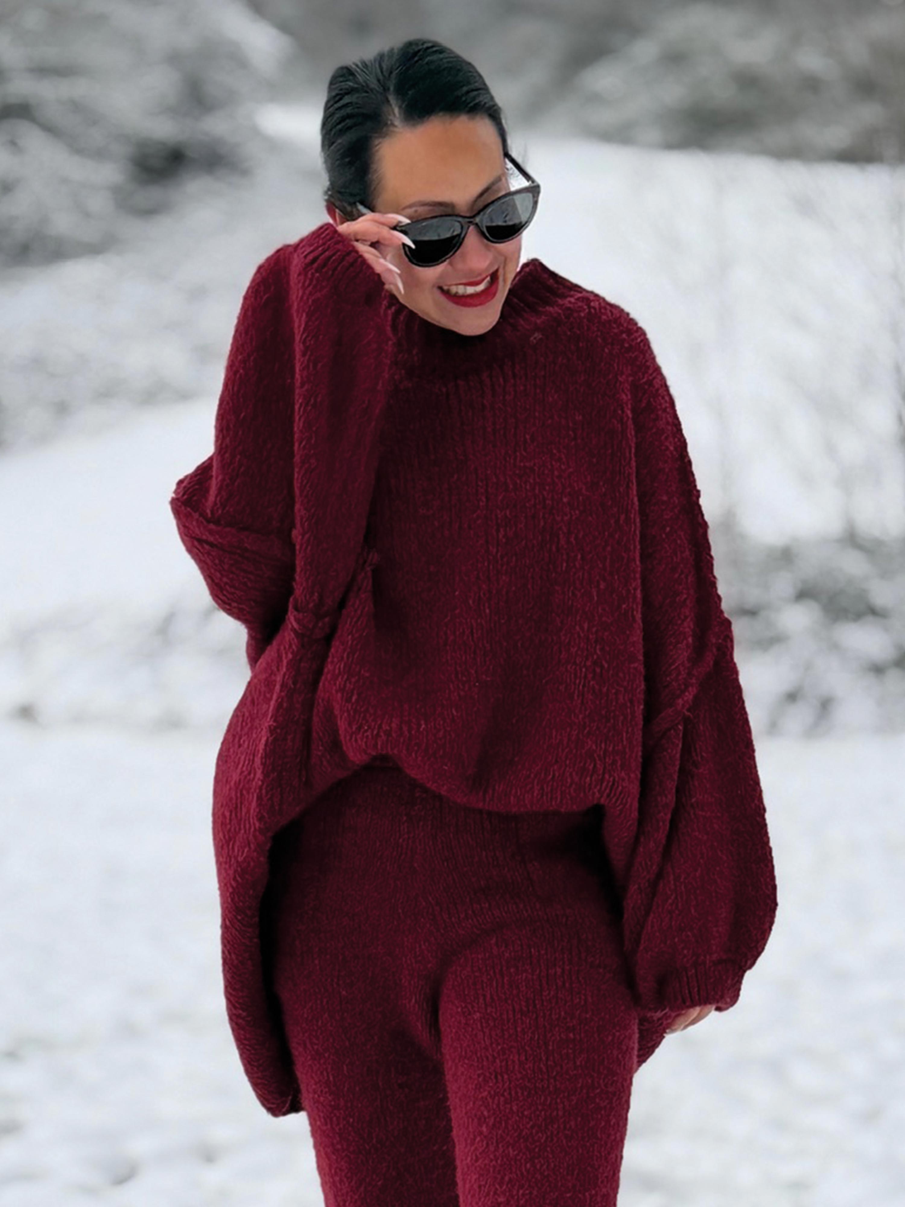 Oversize Strickpullover mit Stehkragen FLAUSCHI - TALL - Burgundy