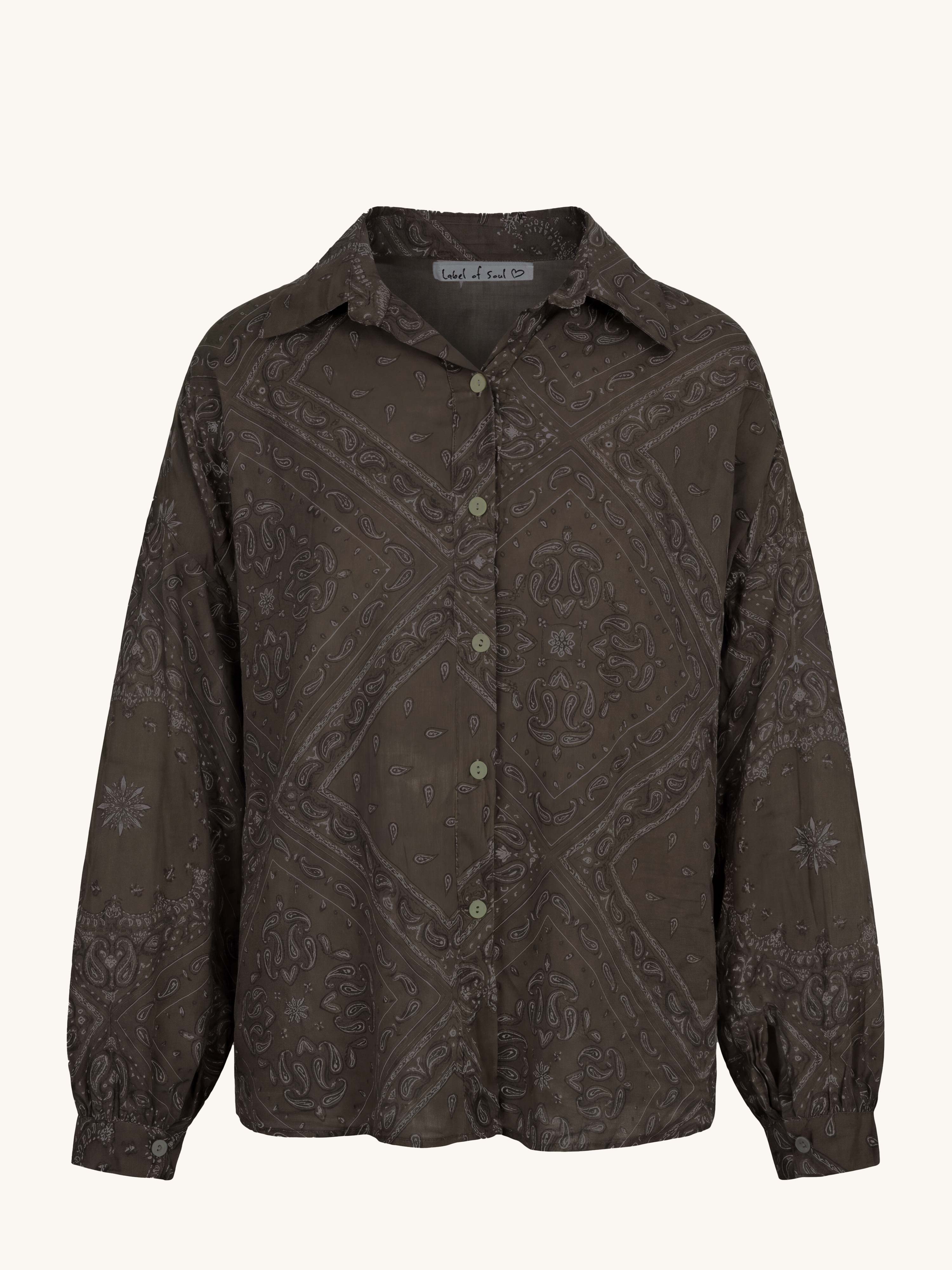 Cotton Paisley Midi Bluse - BoHo - Schoko