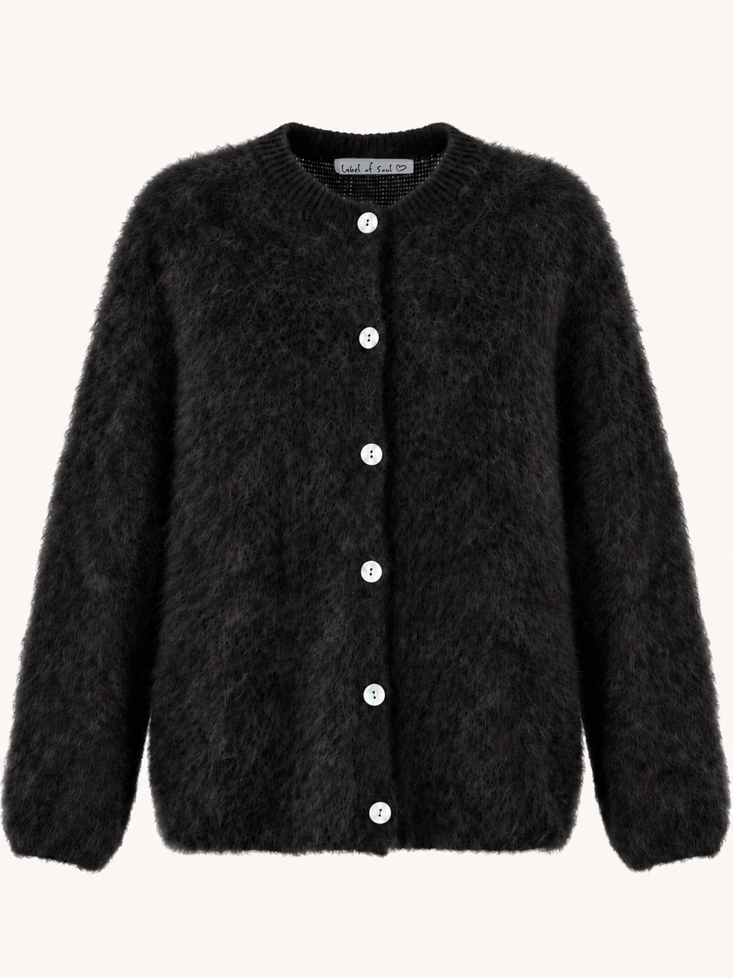 Oversize Strickjacke - FLUFFY - Schwarz