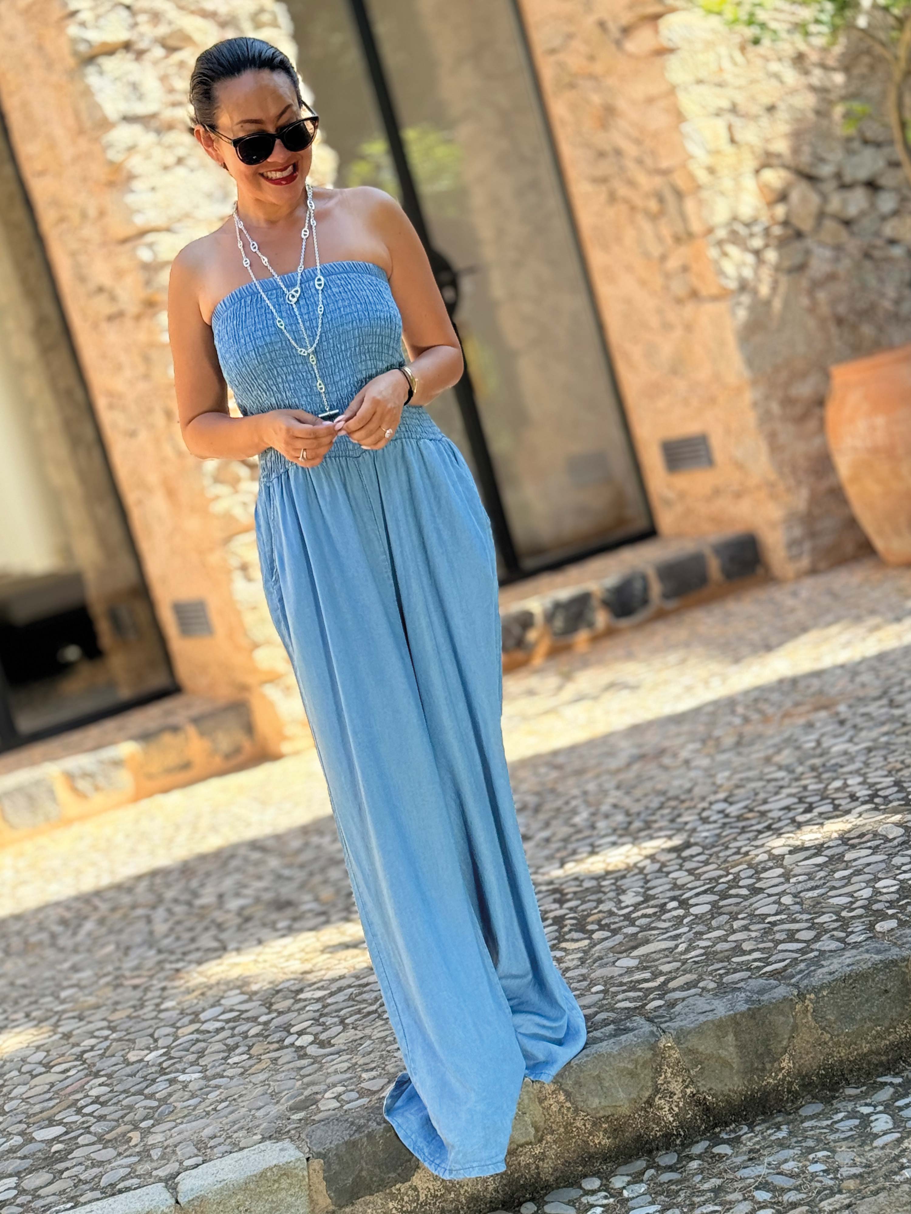 Lyocell Jumpsuit mit Seitentaschen - Blue Lyocell Jumpsuit mit Seitentaschen - Blue