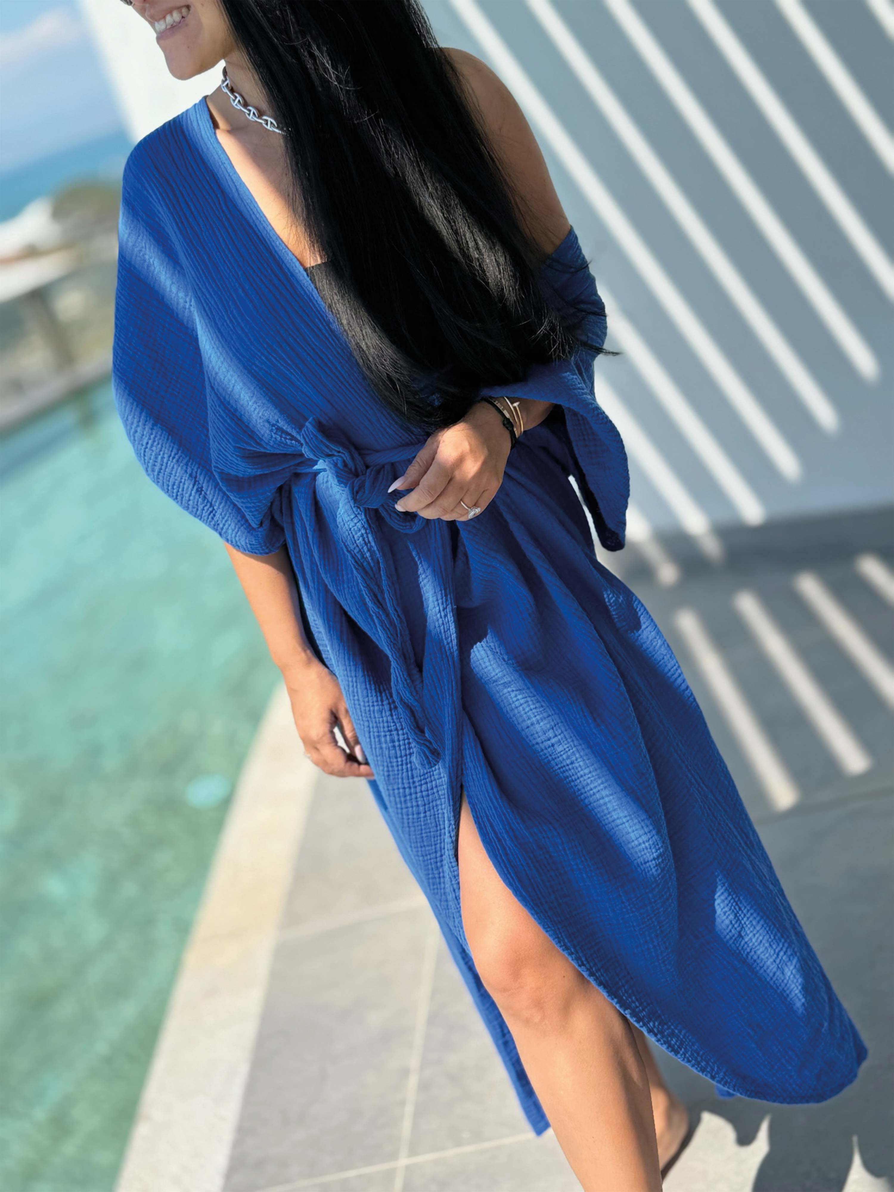 Musselin Wickel Kimono - CAPDEPERA - ONESIZE - Royalblau