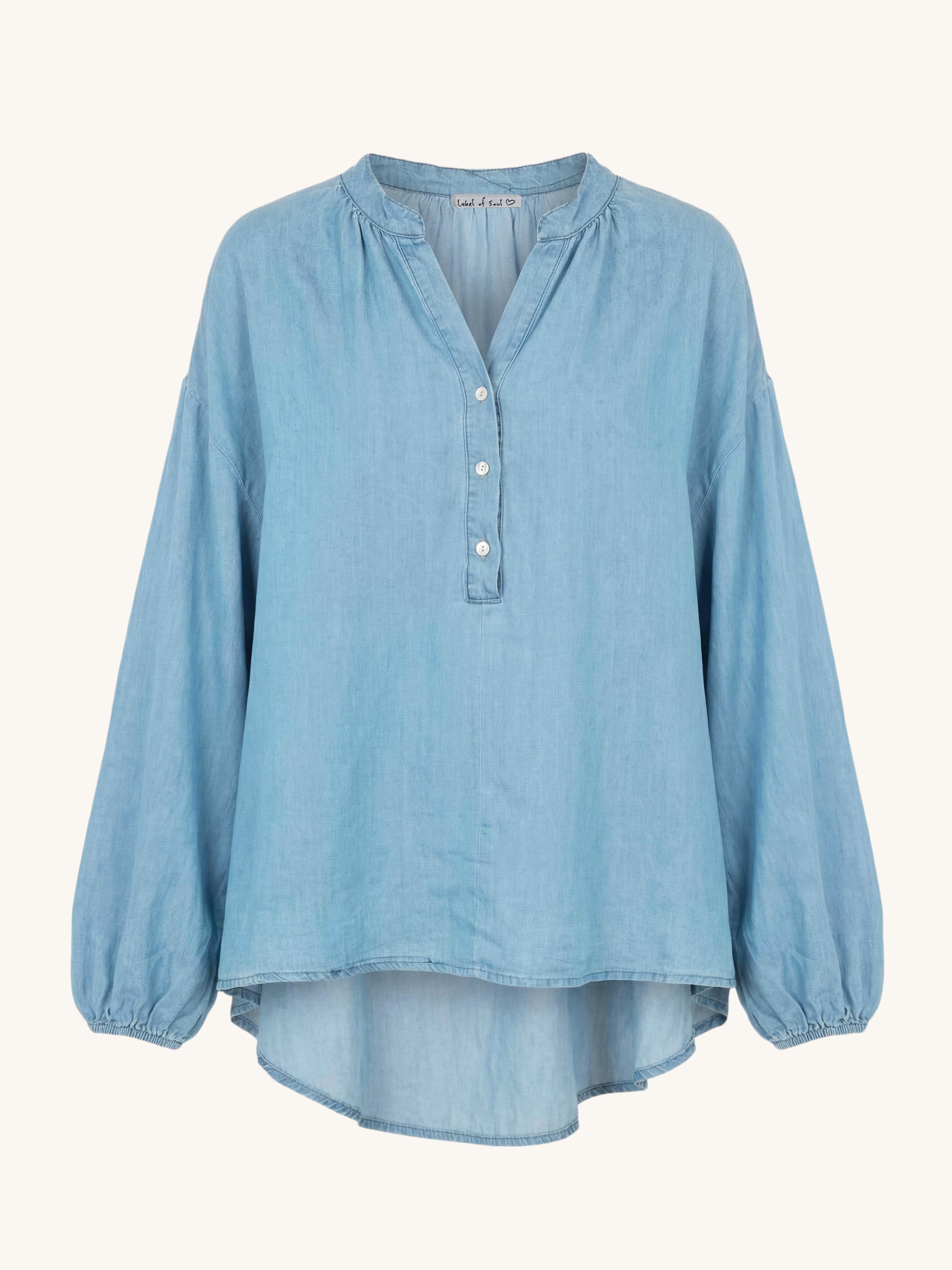 Lyocell Vokuhila Oversize Bluse - Light Blue