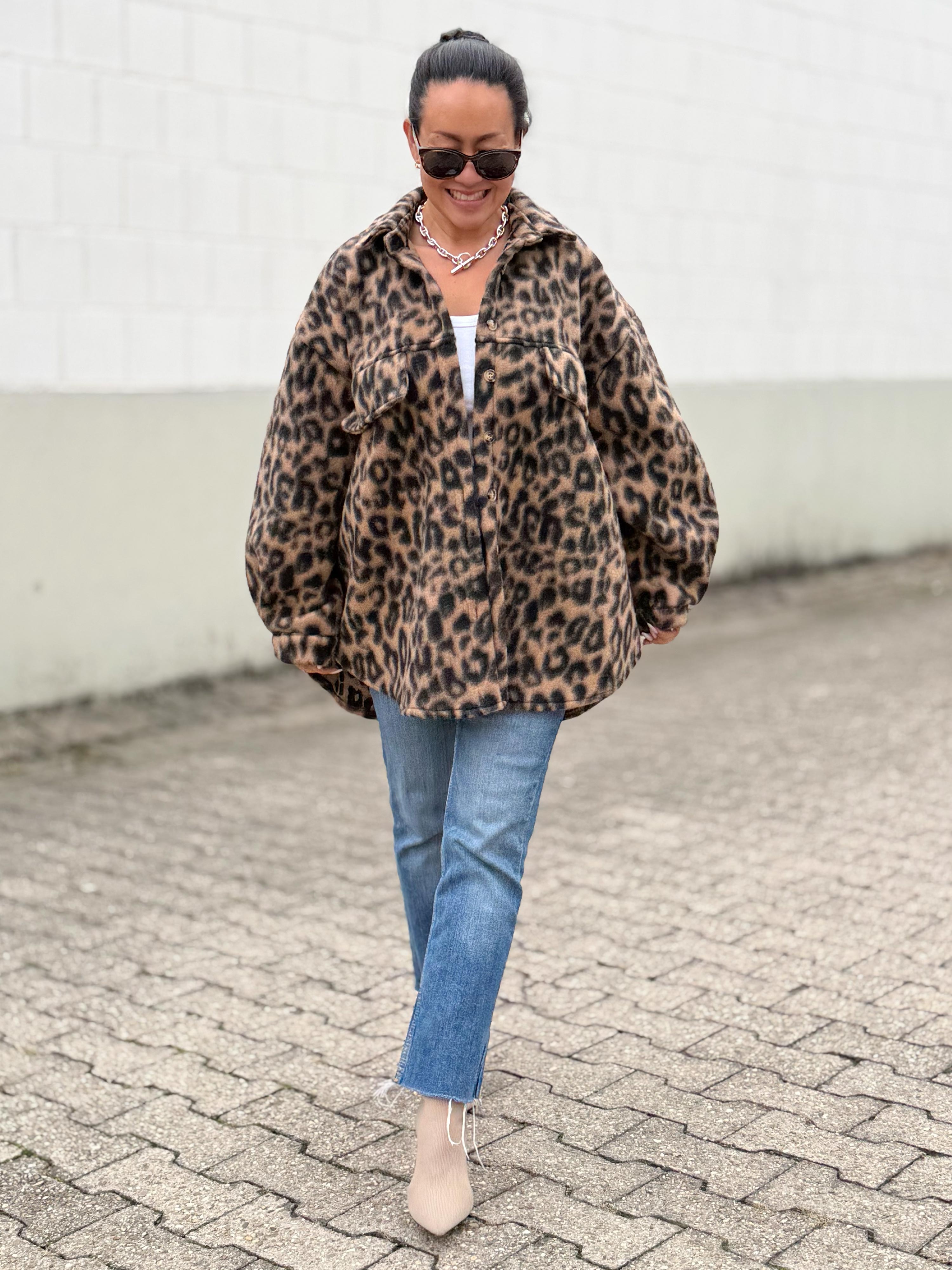 Overshirt Shacket Fleece Jacke - Leo Camel